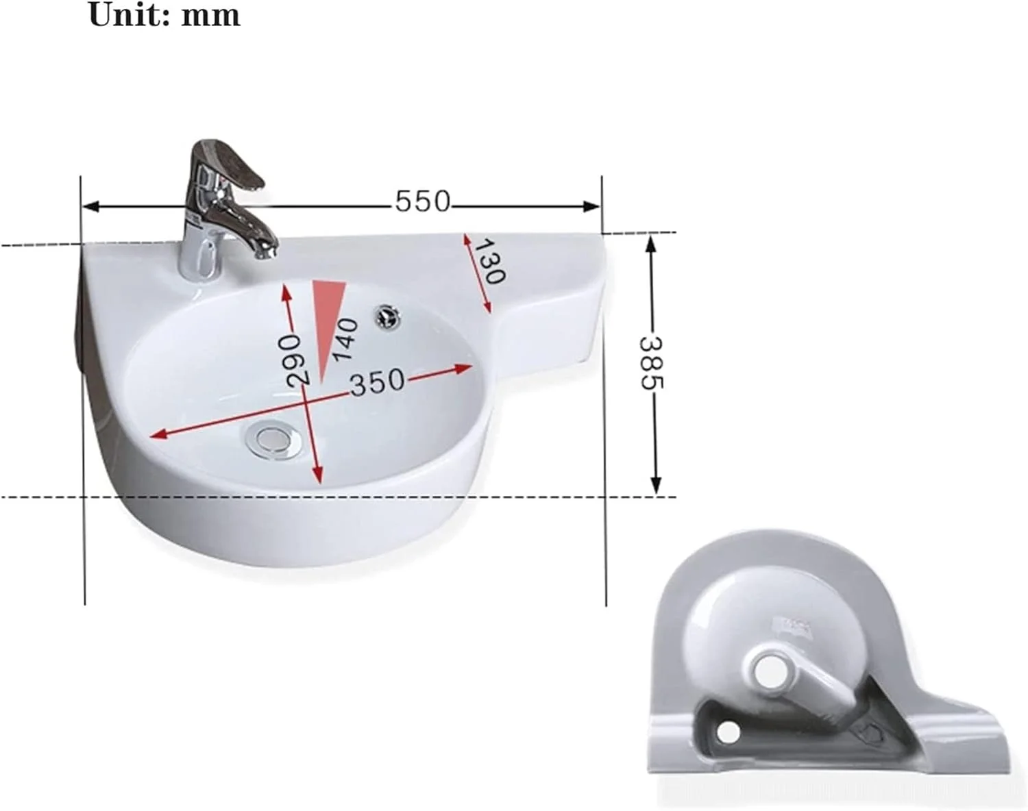 روشویی گوشه ای حمام SJZLMB، روشویی آویز، روشویی کوچک مینی آپارتمانی، روشویی مثلثی سرامیکی دیواری سفید (رنگ: 1 سوراخ چپ)
