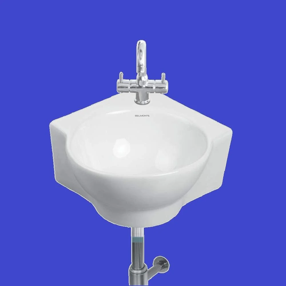 روشویی سرامیکی گوشه ای Vardhman، نصب دیواری، روکش براق، سینک سفید برای حمام (33x33x13 سانتی متر)