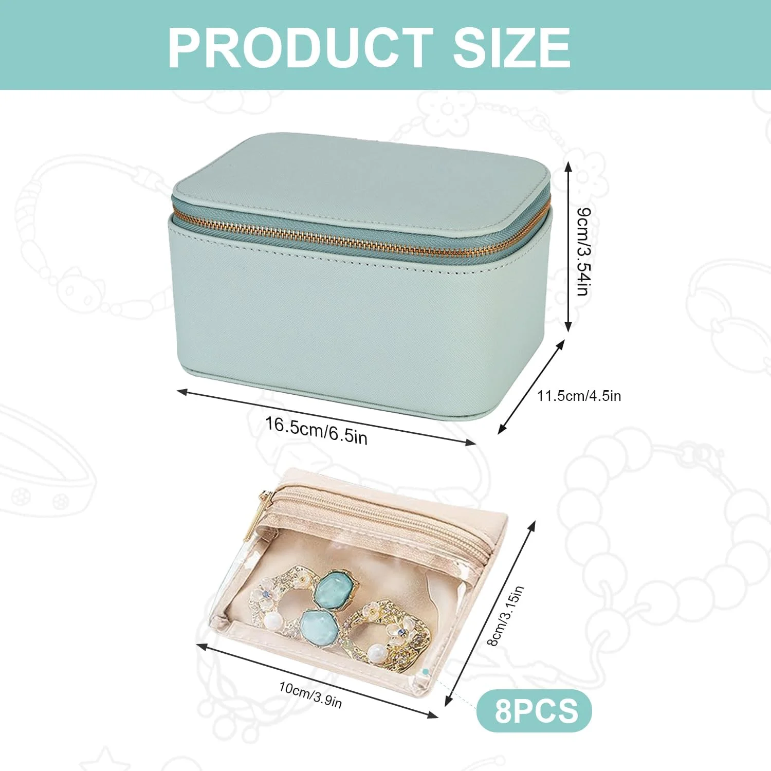 جعبه جواهرات با ۸ کیف زیپ دار مخملی، جعبه نگهداری جواهرات مسافرتی قابل حمل، برای زنان و دختران، برای گردنبند، گوشواره، دستبند و انگشتر