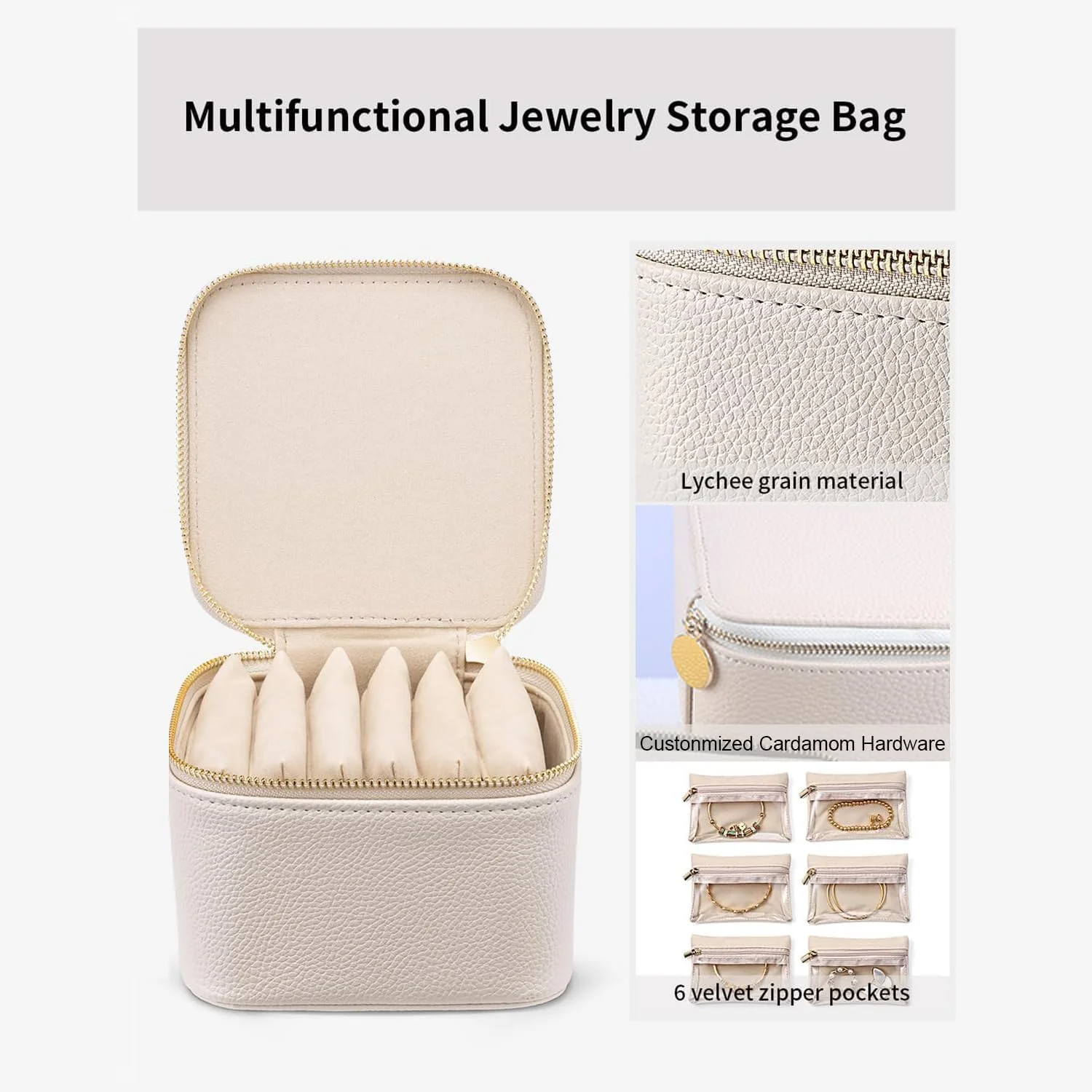 جعبه جواهرات لونیمیا، سازمان دهنده جواهرات، جنس چرمی با دسته فلزی، ظرفیت بزرگ، کیف نگهداری قابل حمل و کاربردی، مناسب برای نگهداری گیره مو، گردنبند، دستبند و غیره