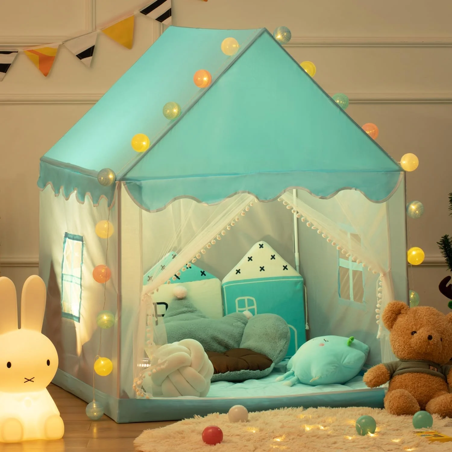 چادر بازی کودکان، چادر کودکان خانه بازی دخترانه شاهزاده خانم سرپوشیده در فضای باز، خانه کوچک قلعه کودک تخت جداگانه ابزار الهی خانه اسباب بازی، اسباب بازی های اتاق سرپوشیده کودکان برای دختران (آبی)