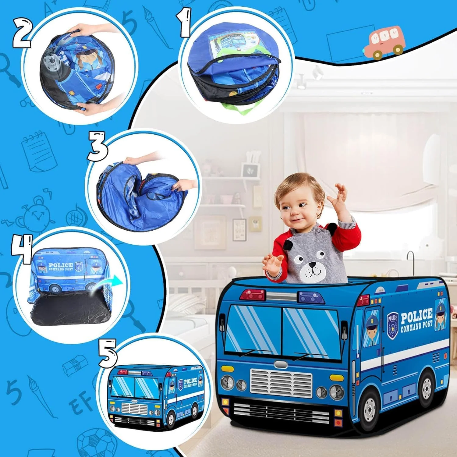 چادر بازی کامیونی اسباب بازی کودکان 3 تا 8 سال، چادر بازی پاپ آپ برای کودکان، هدیه برای پسران و دختران 3، 4، 5، 6، 7 و 8 ساله، مجموعه چادر بازی تاشو مناسب فضای باز، داخل خانه و باغ، اسباب بازی کودکان