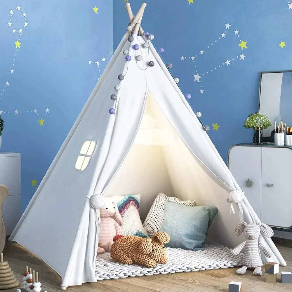 چادر تیپی برای کودکان، مناسب برای داخل خانه، چادر بازی تیپی کودکانه برای دختران و پسران، خانه بازی تاشو کودکان