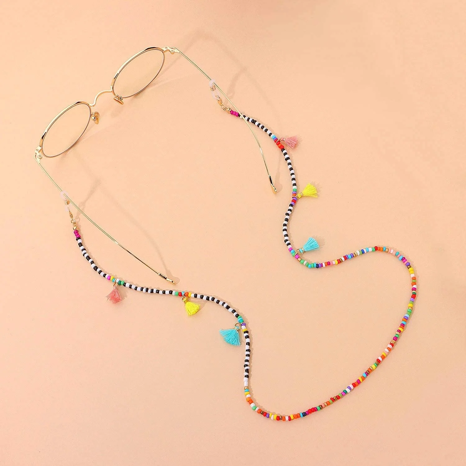 بند عینک مهره دار شیک با نگهدارنده عینک آفتابی - بند گردنبند مد روز برای زنان بند عینک مهره دار شیک با نگهدارنده عینک آفتابی - بند گردنبند مد روز برای زنان