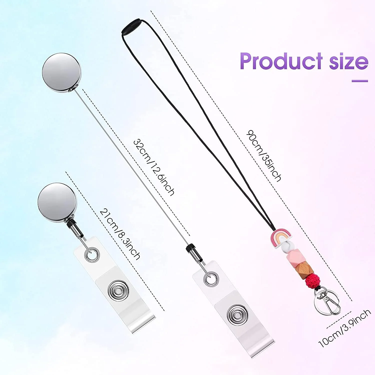 بند آویز مهره‌دار سیلیکونی SYOSI برای کارت شناسایی و کلید، 3 ست گردنبند بند آویز گردنی بوهو با نگهدارنده قرقره نشان جمع شونده، بند آویز منگوله دار جاکلیدی برای زنان دختران معلمان دانش آموزان پرستاران