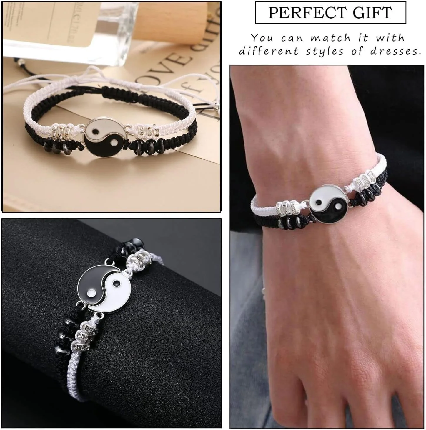 ست گردنبند و دستبند یین یانگ SYOSI برای زوج ها و دوستان، جواهرات بند قابل تنظیم، هدیه برای زنان و دختران نوجوان 6 عددی ست گردنبند و دستبند یین یانگ SYOSI برای زوج ها و دوستان، جواهرات بند قابل تنظیم، هدیه برای زنان و دختران نوجوان 6 عددی