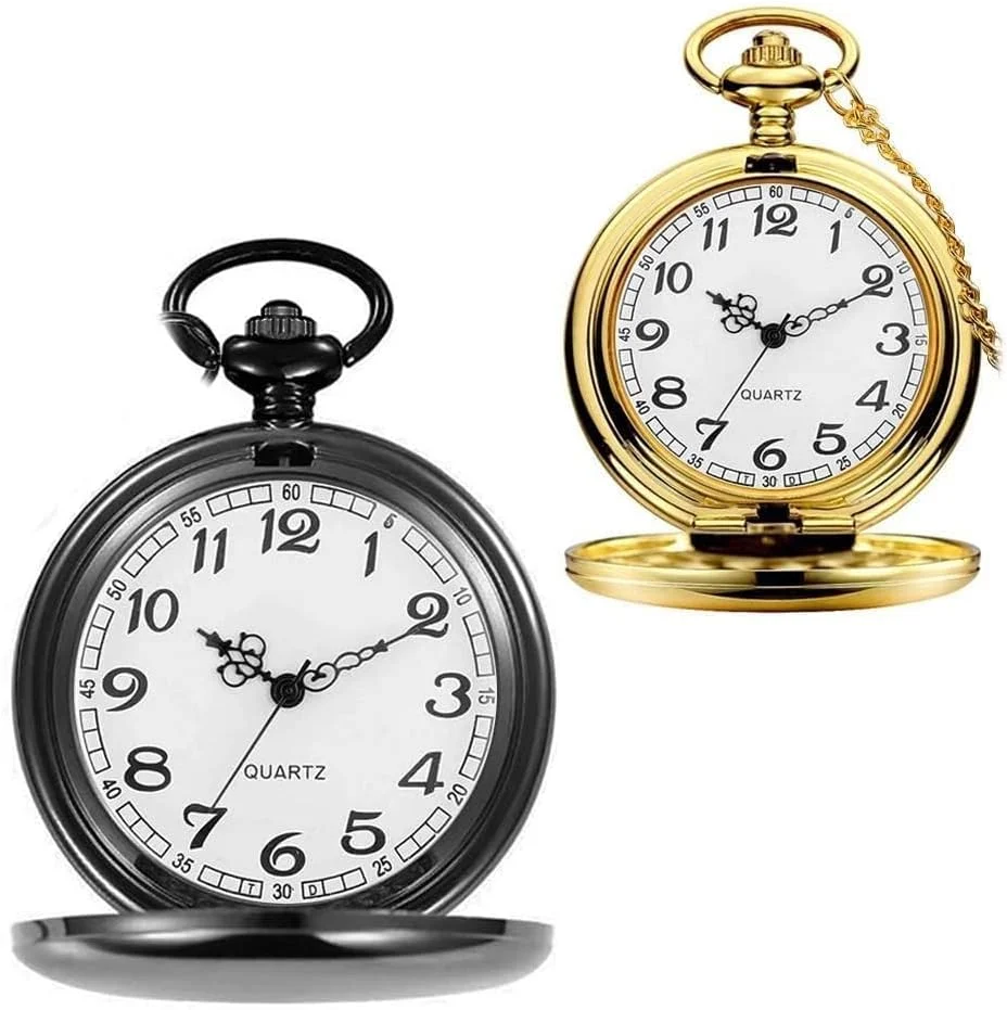 ساعت جیبی کوارتز SYOSI مدل رترو، ساعت گردنبندی با زنجیر، آویز تزئینی، ست 2 عددی ساعت جیبی کلاسیک با زنجیر برای مردان و زنان، هدیه تولد برای مردان