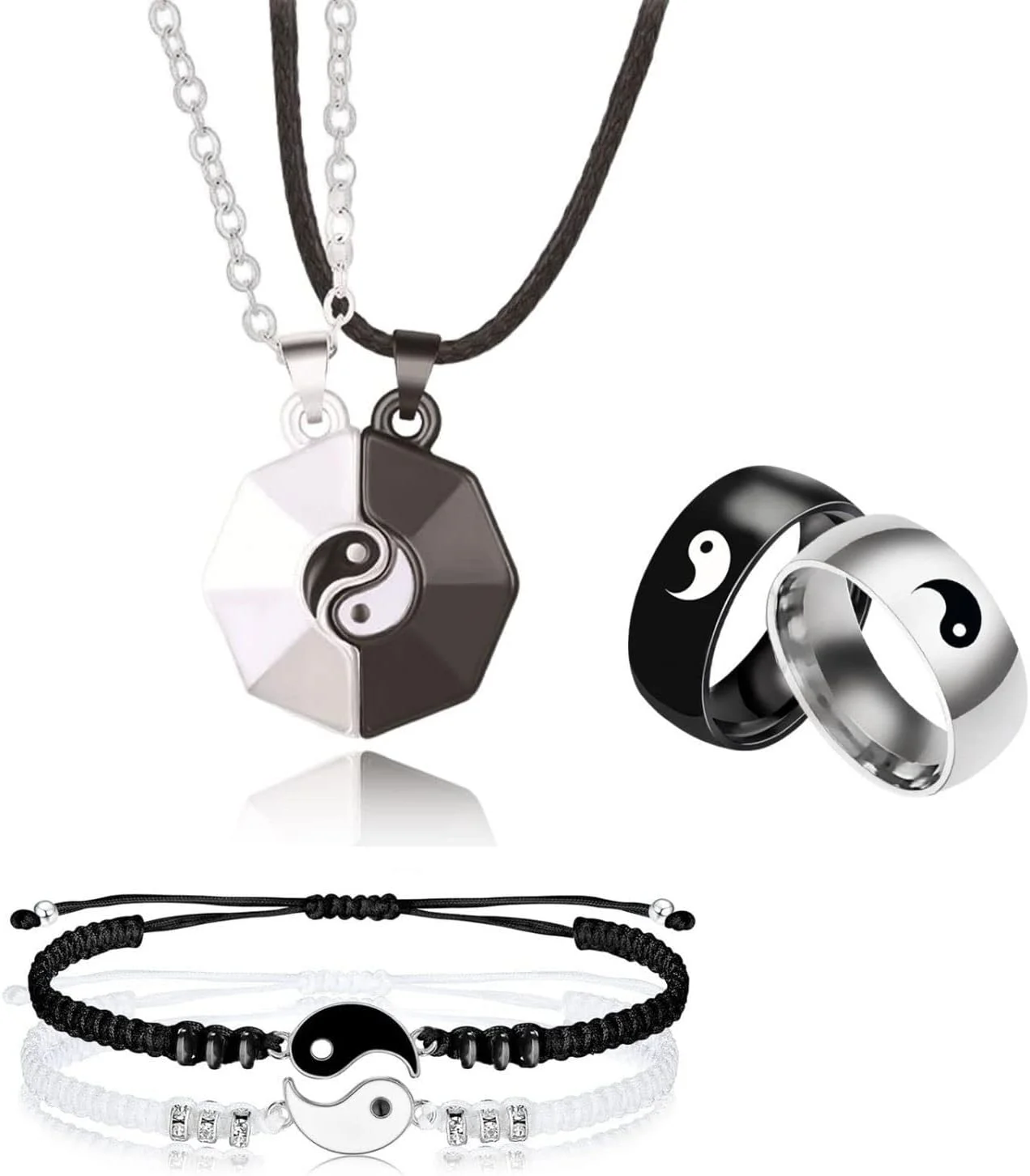 ست گردنبند یین یانگ SYOSI برای زوج ها و بهترین دوستان، بند قابل تنظیم، دستبندهای رابطه برای دوست پسر و دوست دختر - هدیه ای عالی برای زنان، دختران نوجوان و دوستی - آلیاژ - 6 عدد