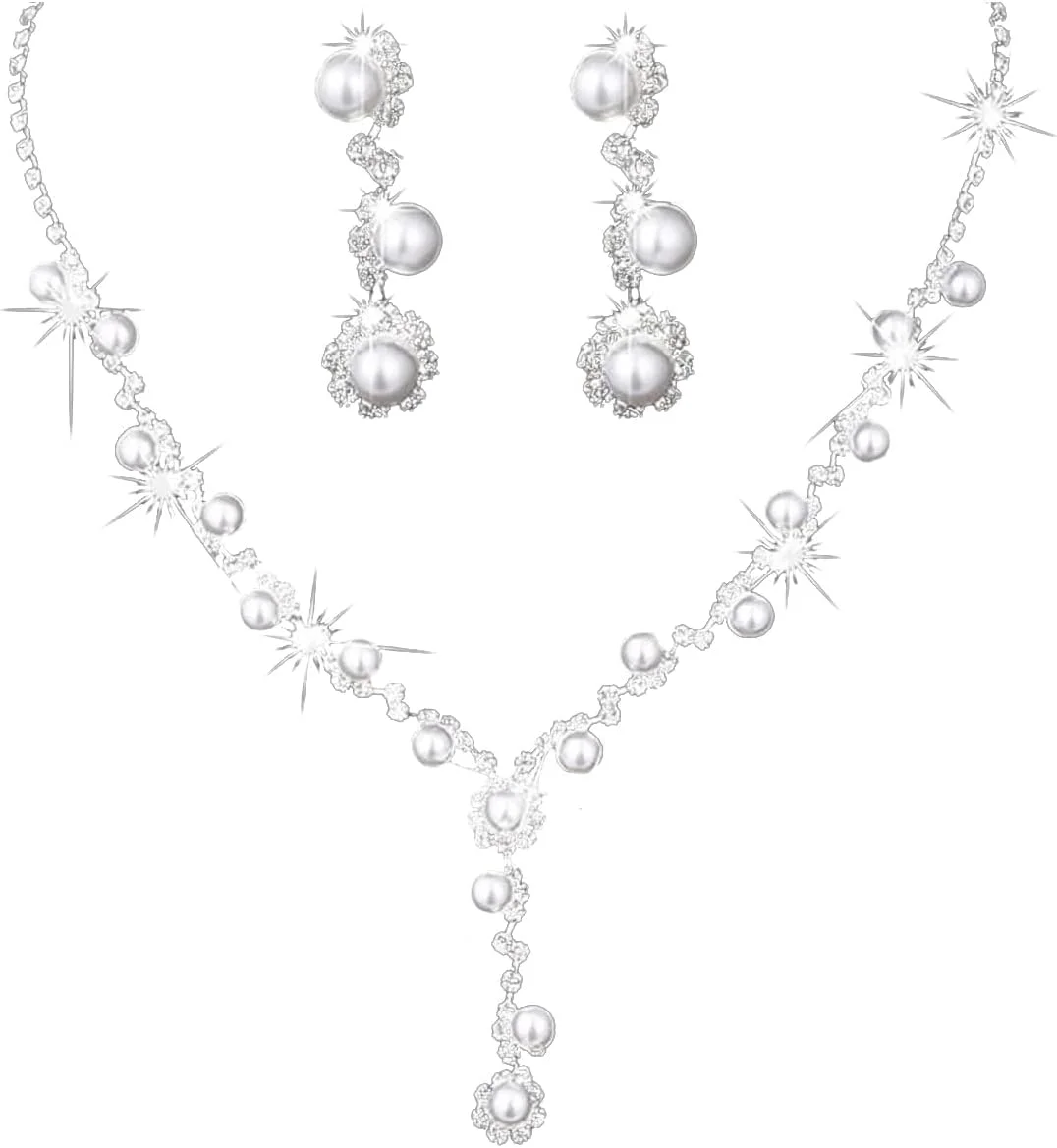 ست جواهرات عروس SYOSI برای عروسی، گردنبند و گوشواره نقره ای نگین دار برای عروس و ساقدوش عروس، لوازم جانبی کریستالی برای زنان و دختران