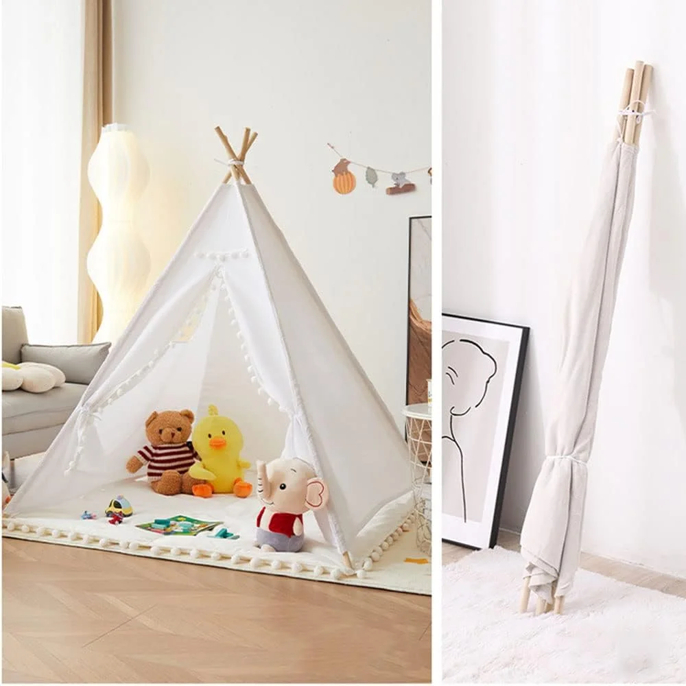 چادر تیپی تاشو COOLBABY برای کودکان، چادرهای بازی با چراغ های ریسه ای، چادر تیپی کودکان برای دختران و پسران، چادر بازی تاشو و قابل شستشو، 140 * 140 * 145 سانتی متر، سفید چادر تیپی تاشو COOLBABY برای کودکان، چادرهای بازی با چراغ های ریسه ای، چادر تیپی کودکان برای دختران و پسران، چادر بازی تاشو و قابل شستشو، 140 * 140 * 145 سانتی متر، سفید