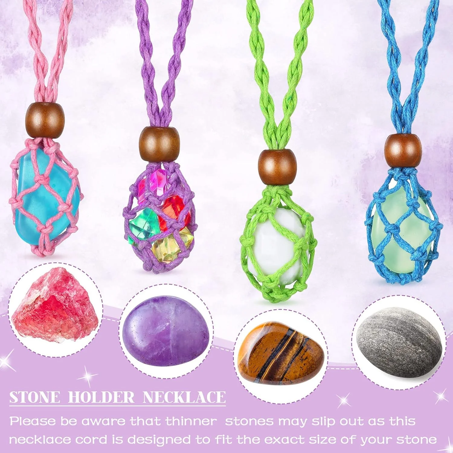 جا جواهری کریستالی SYOSI، نگهدارنده سنگ خالی، بند گردنبند طنابی قابل تنظیم، بند گردنبند سنگ خام کوارتز کریستالی، قفس توری بافته شده دست ساز، 4 عدد جا جواهری کریستالی SYOSI، نگهدارنده سنگ خالی، بند گردنبند طنابی قابل تنظیم، بند گردنبند سنگ خام کوارتز کریستالی، قفس توری بافته شده دست ساز، 4 عدد