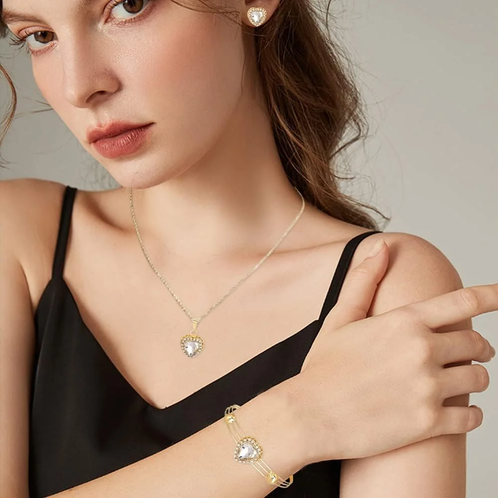 ست جواهرات قلب دوستداشتنی SYOSI شامل گردنبند آویز، گوشواره، انگشتر و دستبند - ست 4 تکه با سنگهای قیمتی زیبا، گردنبند آویز، شیک و مجلسی برای مهمانی عروسی ست جواهرات قلب دوستداشتنی SYOSI شامل گردنبند آویز، گوشواره، انگشتر و دستبند - ست 4 تکه با سنگهای قیمتی زیبا، گردنبند آویز، شیک و مجلسی برای مهمانی عروسی