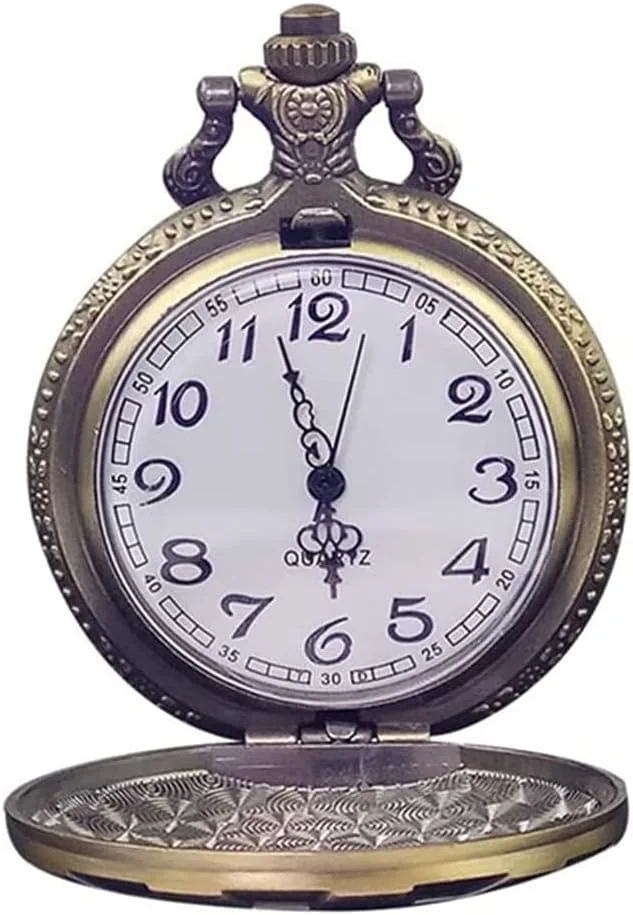 ساعت جیبی تاشو قدیمی SYOSI، ساعت گردنبندی جیبی کوارتز رترو، ساعت آویز زنجیره ای، دکوراسیون ساعت، ساعت جیبی کریستالی برنزی، هدیه بزرگسالان یونیسکس