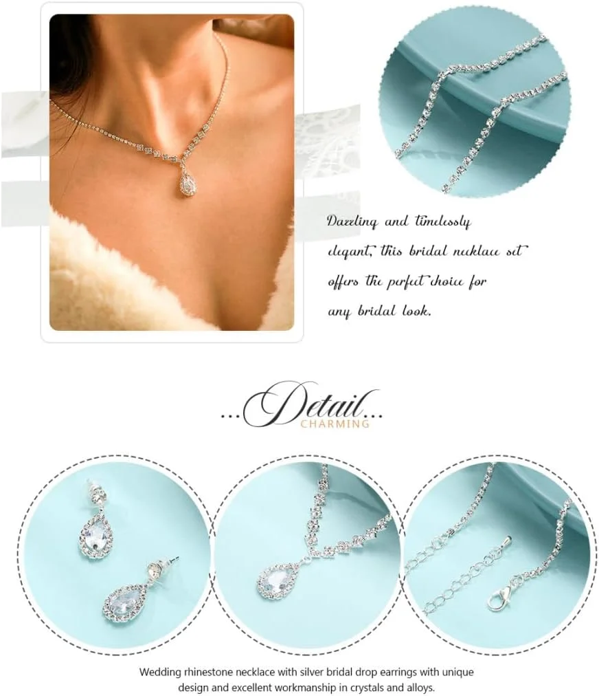 ست گوشواره و گردنبند کریستالی عروس SYOSI، ست جواهرات عروسی، گردنبند چوکر نگین دار، ست جواهرات لباس مجلسی زنانه و عروس ست گوشواره و گردنبند کریستالی عروس SYOSI، ست جواهرات عروسی، گردنبند چوکر نگین دار، ست جواهرات لباس مجلسی زنانه و عروس