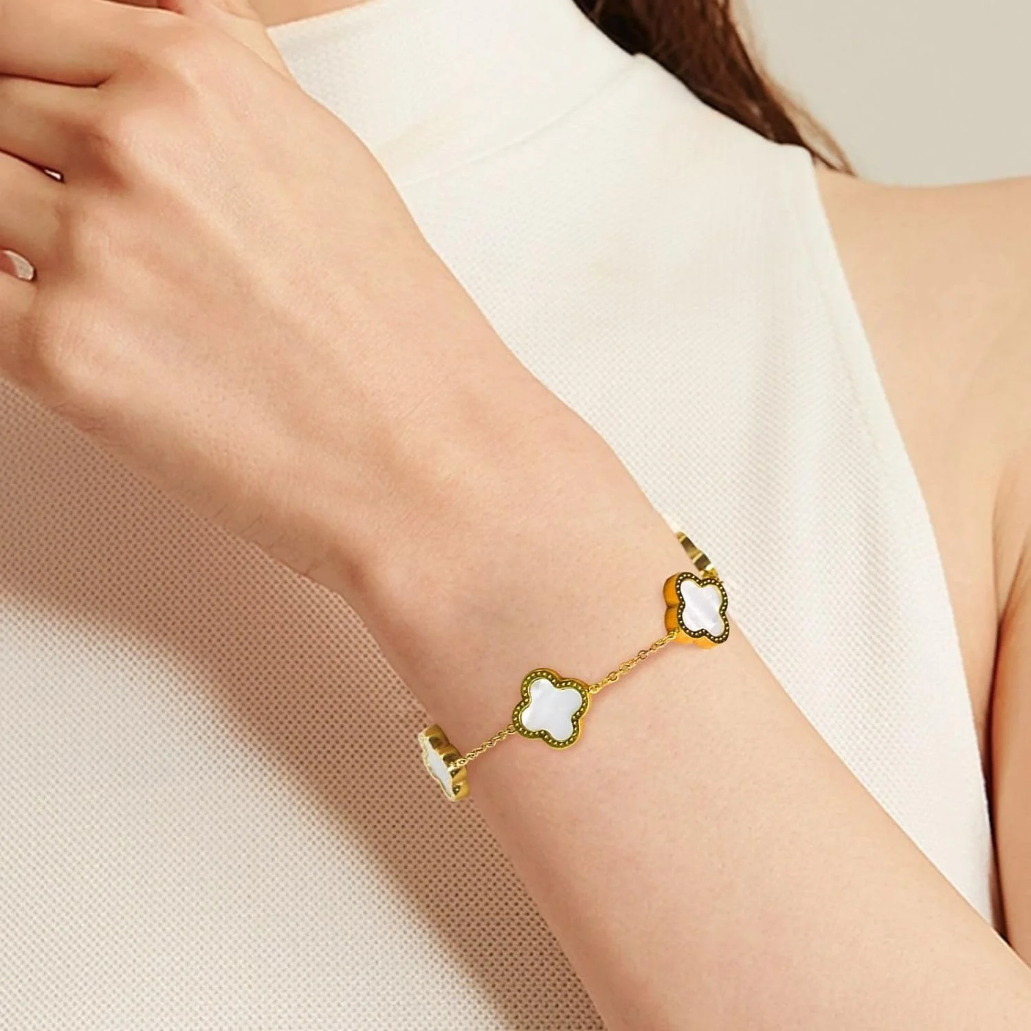 ست شبدر SYOSI با روکش طلای 18 عیار، دستبند شبدر خوش شانس دو طرفه، گوشواره، آویز گردنبند برای زنان و بانوان