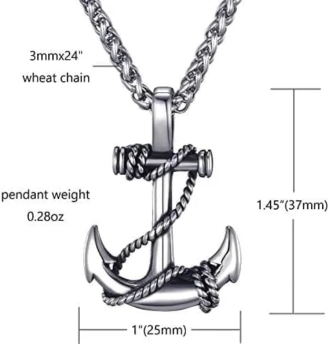 گردنبند مردانه SYOSI طرح لنگر، استیل ضد زنگ، آویز لنگر دریایی، طرح قدیمی، طناب مهار لنگر نیروی دریایی، هدیه جواهرات قطب نما برای مردان