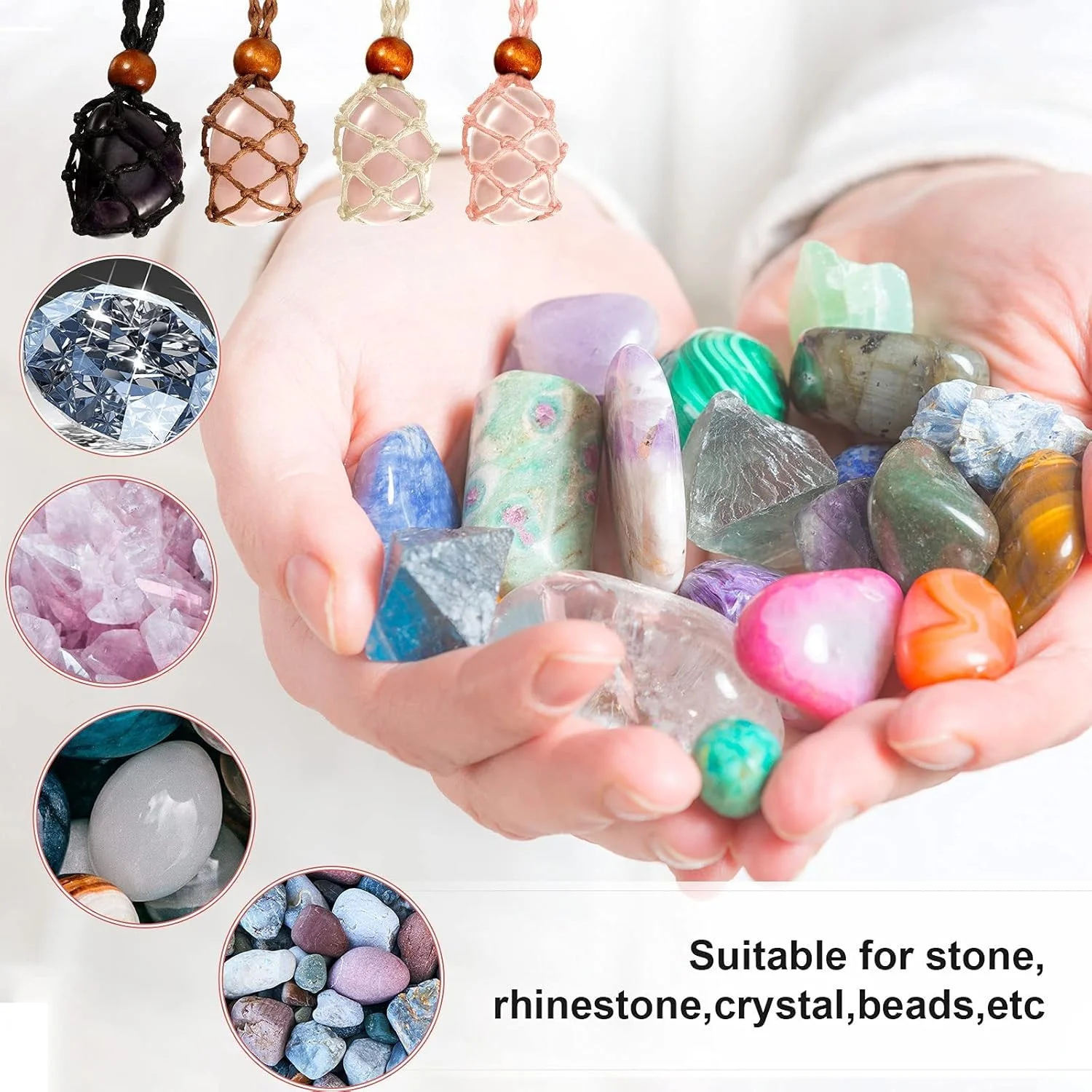 گردنبند نگهدارنده کریستال SYOSI، 4 عدد، نگهدارنده سنگ خالی، گردنبند طناب قابل تنظیم، بند گردنبند سنگ خام کوارتز کریستال، قفس توری بافته شده دست ساز گردنبند نگهدارنده کریستال SYOSI، 4 عدد، نگهدارنده سنگ خالی، گردنبند طناب قابل تنظیم، بند گردنبند سنگ خام کوارتز کریستال، قفس توری بافته شده دست ساز