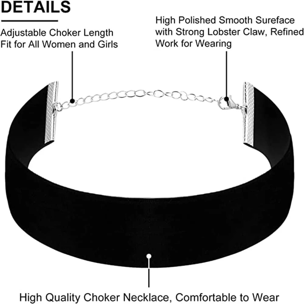 گردنبند چوکر مخملی مشکی کلاسیک SYOSI، گردنبند چوکر مشکی نرم، چوکر مخملی مشکی پهن برای زنان و دختران، 5 عدد
