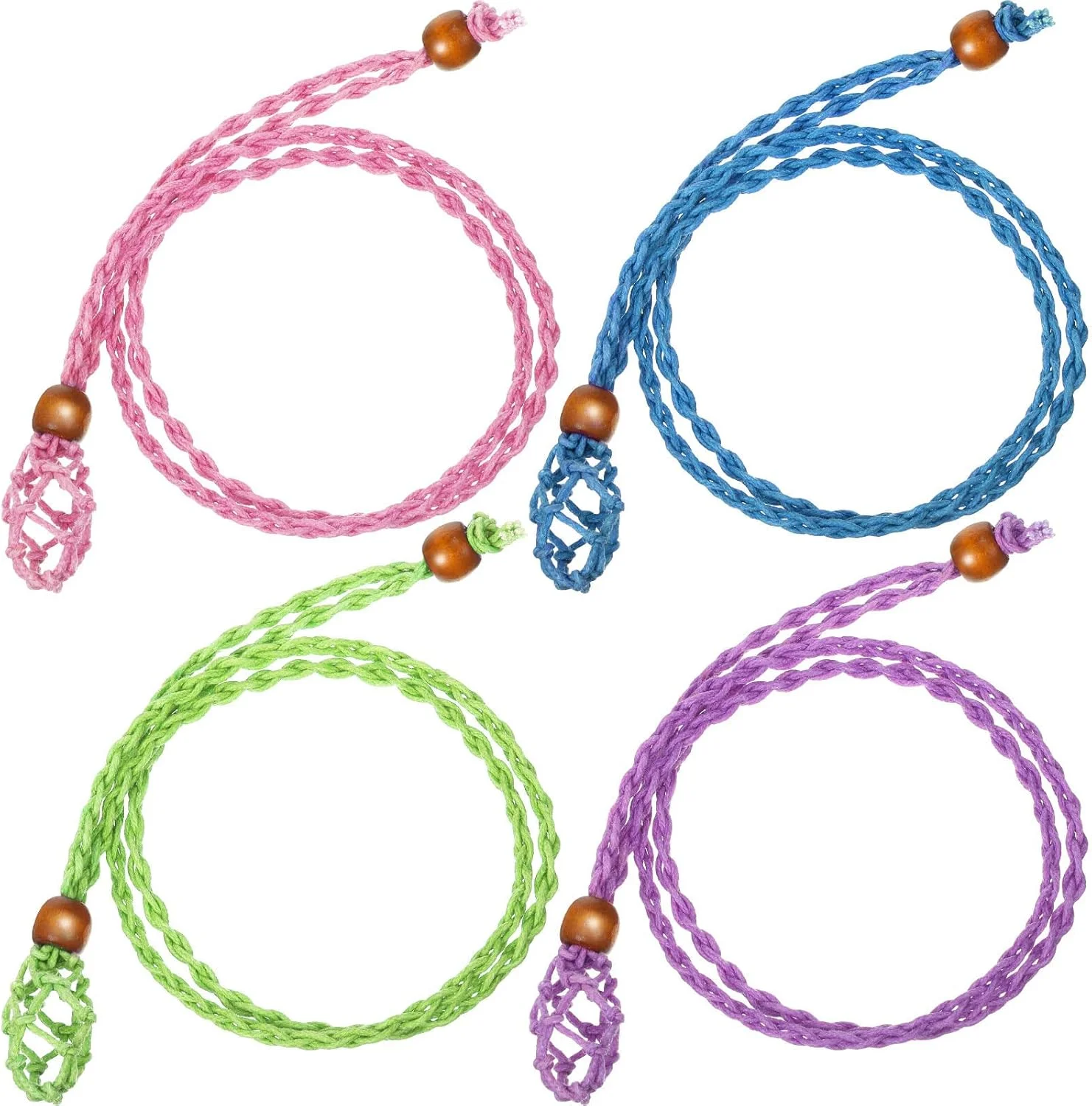 جای گردنبند کریستالی SYOSI، جای سنگ خالی، بند گردنبند طنابی قابل تنظیم، بند گردنبند سنگ خام کوارتز کریستالی، قفس توری بافته شده دست ساز، 4 عدد