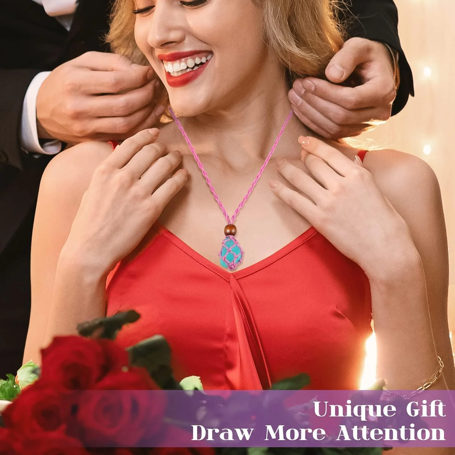 جای گردنبند کریستالی SYOSI، جای سنگ خالی، بند گردنبند طنابی قابل تنظیم، بند گردنبند سنگ خام کوارتز کریستالی، قفس توری بافته شده دست ساز، 4 عدد