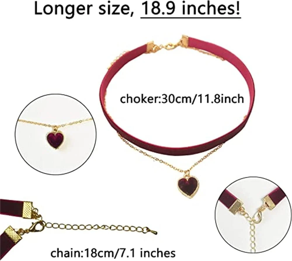 گردنبند قلبی SYOSI، چوکر مخمل قرمز، گردنبند یقه ای کلاسیک قرمز قابل تنظیم، برای زنان و دختران گردنبند قلبی SYOSI، چوکر مخمل قرمز، گردنبند یقه ای کلاسیک قرمز قابل تنظیم، برای زنان و دختران