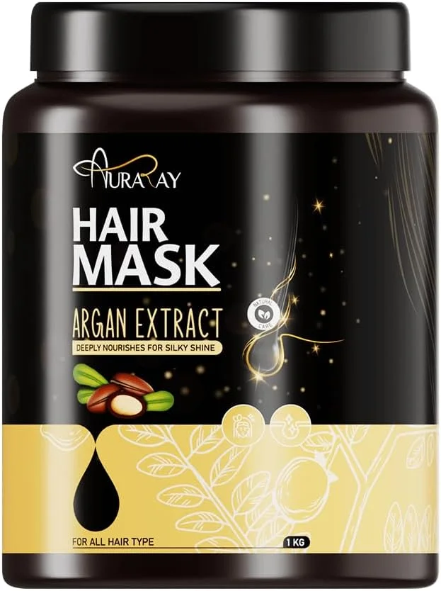 ماسک مو AuraRay حاوی عصاره آرگان، درمان تغذیه کننده عمیق برای درخشش ابریشمی و کنترل وز مو، 1000 میلی لیتر ماسک مو AuraRay حاوی عصاره آرگان، درمان تغذیه کننده عمیق برای درخشش ابریشمی و کنترل وز مو، 1000 میلی لیتر