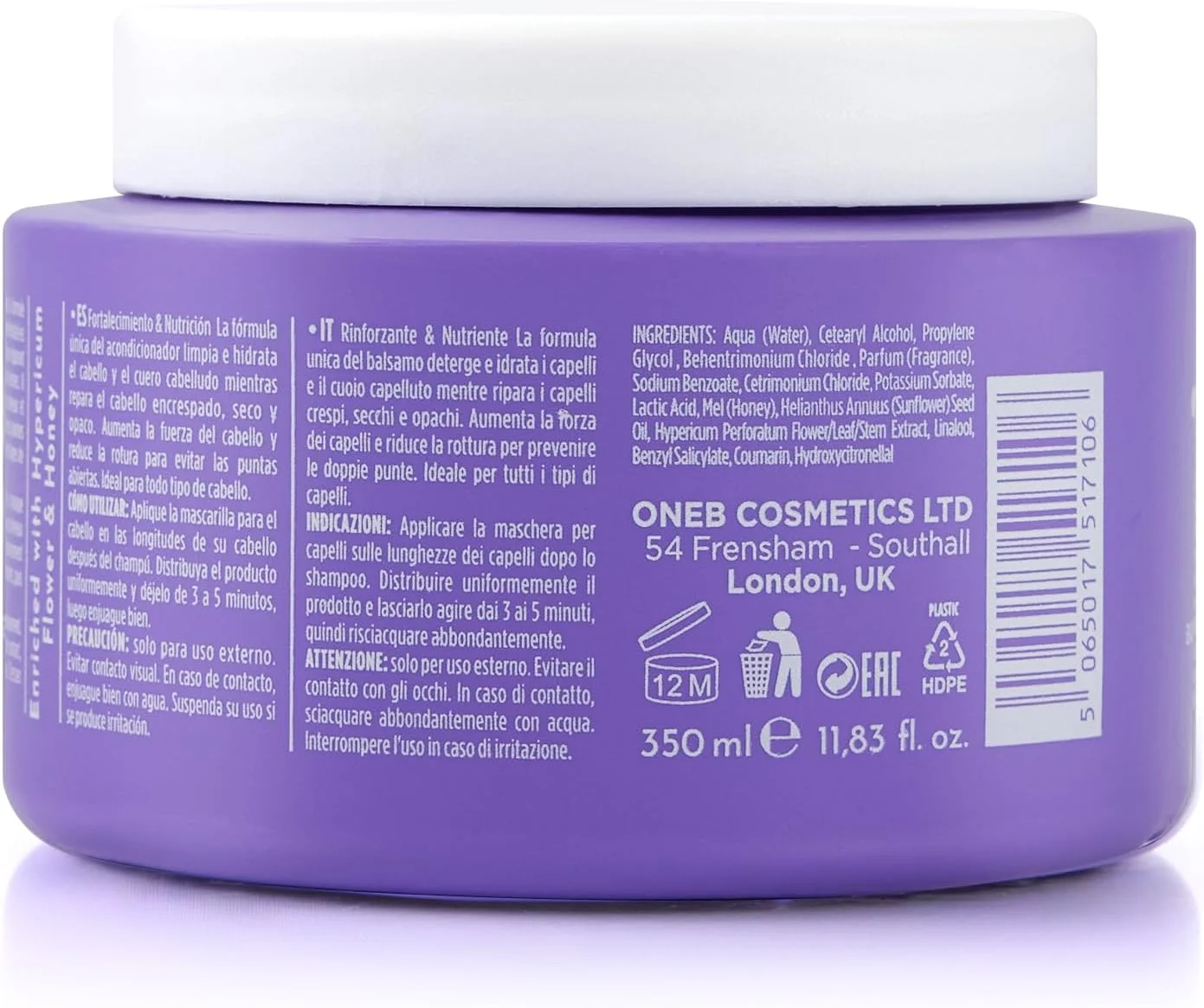 ماسک مو 1B Valens برای تقویت و تغذیه مو - 350 میلی لیتر | درمان ترمیم کننده عمیق با گل هایپریکوم و عسل | بازگرداندن درخشش، ترمیم آسیب، نرم کننده و آبرسان مو