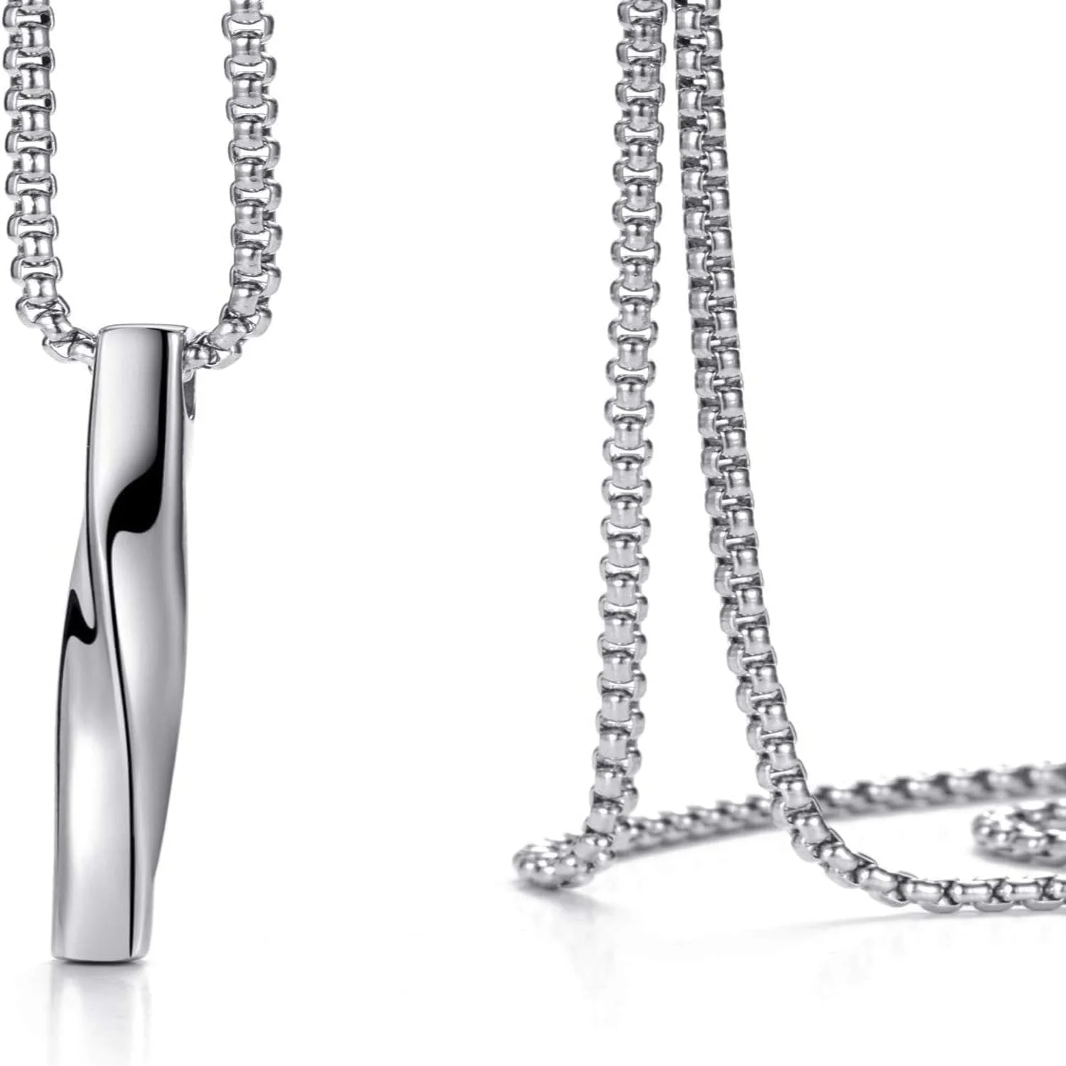 گردنبند نقره ای مردانه و زنانه، آویز استیل با زنجیر طرح مکعب پیچ خورده