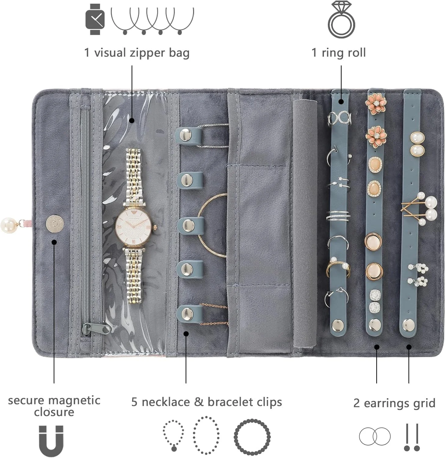 کیف رولی نظم دهنده جواهرات مسافرتی، نظم دهنده جواهرات، کیف رولی تاشو برای نگهداری جواهرات، کیف تاشو جواهرات مناسب سفر - انگشتر، گردنبند، دستبند، گوشواره، برگ سفید کیف رولی نظم دهنده جواهرات مسافرتی، نظم دهنده جواهرات، کیف رولی تاشو برای نگهداری جواهرات، کیف تاشو جواهرات مناسب سفر - انگشتر، گردنبند، دستبند، گوشواره، برگ سفید