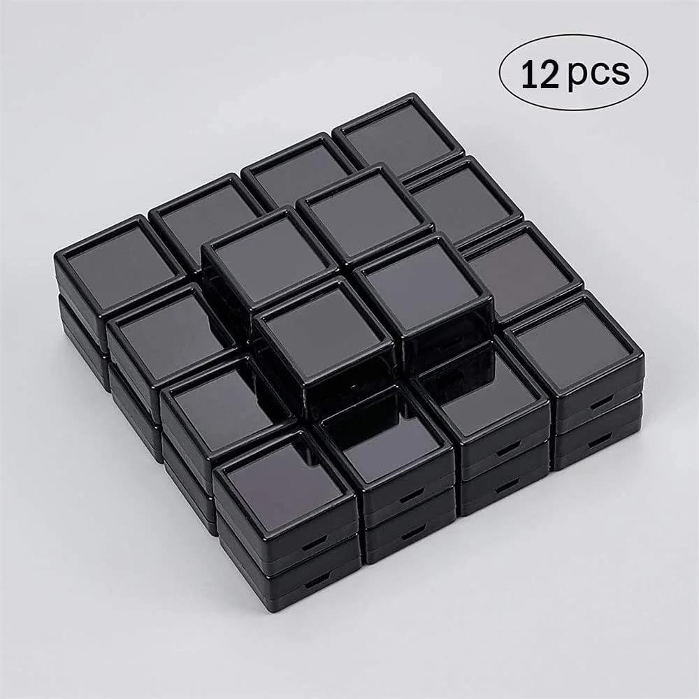 جعبه نمایش جواهرات خزنه، 12 عدد جعبه جواهرات اکریلیک مربع کوچک، محفظه با درب های شفاف و اسفنج داخلی برای نگهداری سنگ های قیمتی، سکه، بسته بندی جواهرات (مشکی، 2.95x2.95x1.65 سانتی متر) جعبه نمایش جواهرات خزنه، 12 عدد جعبه جواهرات اکریلیک مربع کوچک، محفظه با درب های شفاف و اسفنج داخلی برای نگهداری سنگ های قیمتی، سکه، بسته بندی جواهرات (مشکی، 2.95x2.95x1.65 سانتی متر)