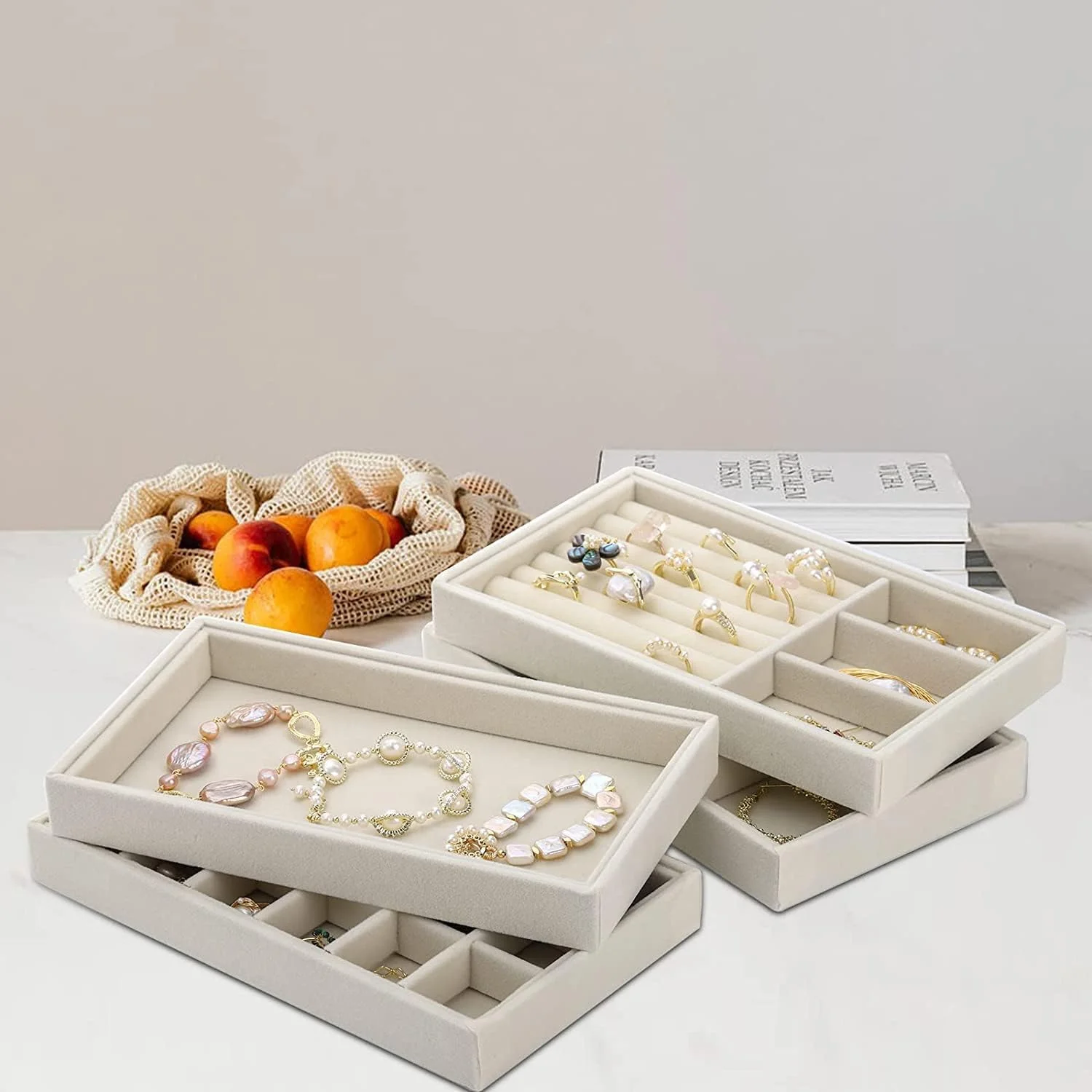 ست ارگانایزر سینی جواهرات خزنا برای کشوها، تقسیم کننده های جعبه درج جواهرات قابل انباشت، ارگانایزر محفظه های ذخیره سازی، ارگانایزر گوشواره گردنبند دستبند انگشتر، 4 مدل (بژ) ست ارگانایزر سینی جواهرات خزنا برای کشوها، تقسیم کننده های جعبه درج جواهرات قابل انباشت، ارگانایزر محفظه های ذخیره سازی، ارگانایزر گوشواره گردنبند دستبند انگشتر، 4 مدل (بژ)
