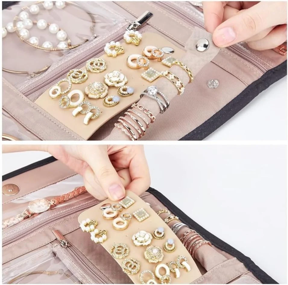 کیف جواهرات تاشو مسافرتی، کیف رولی قابل حمل برای نگهداری گوشواره، گردنبند، انگشتر، دستبند، سنجاق سینه، جمع و جور و شیک، مشکی کیف جواهرات تاشو مسافرتی، کیف رولی قابل حمل برای نگهداری گوشواره، گردنبند، انگشتر، دستبند، سنجاق سینه، جمع و جور و شیک، مشکی