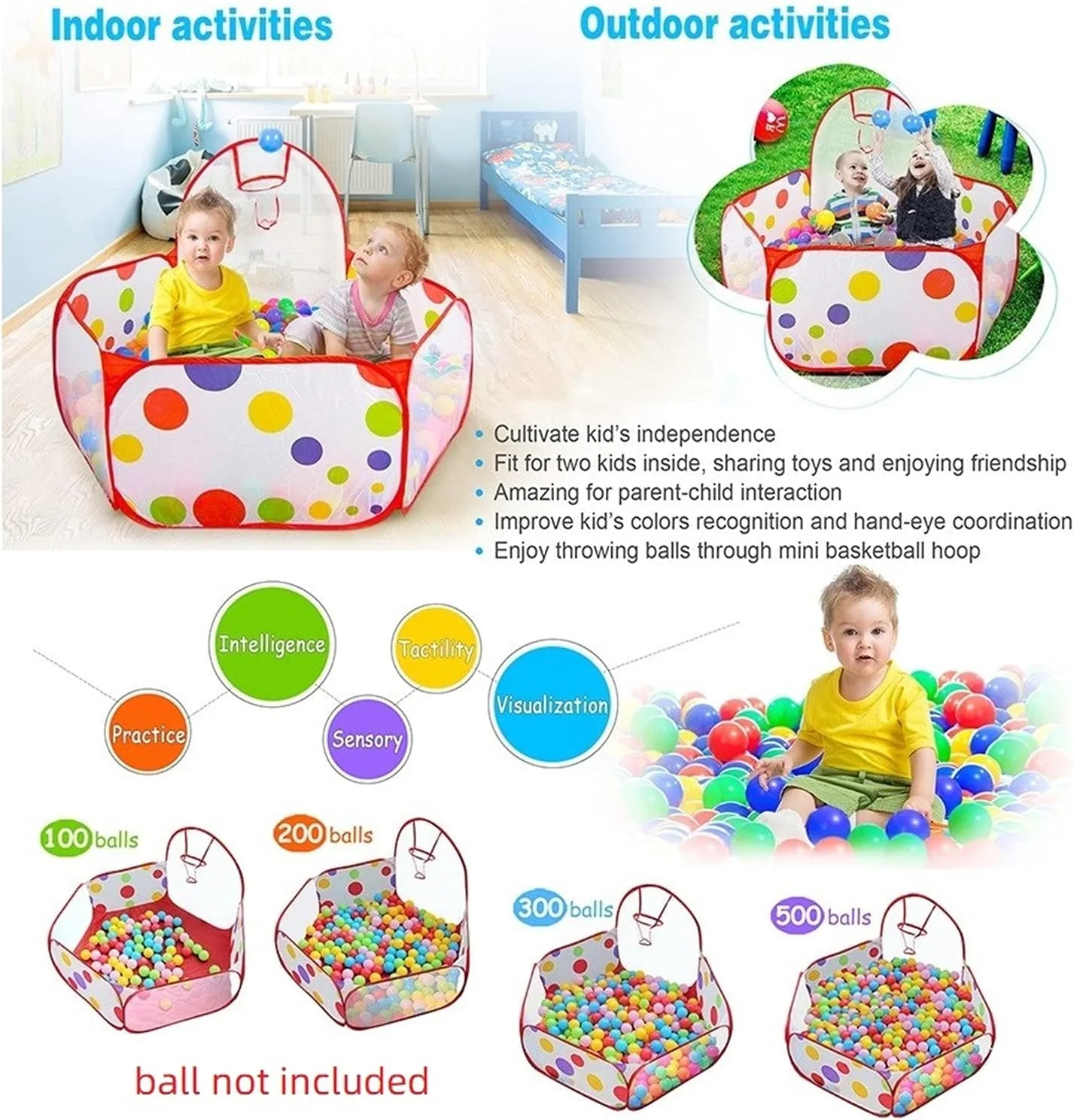 استخر توپ تاشو کودکانه eWINNER با حلقه بسکتبال کوچک برای کودکان نوپا/حیوانات خانگی (1.2 متر) استخر توپ تاشو کودکانه eWINNER با حلقه بسکتبال کوچک برای کودکان نوپا/حیوانات خانگی (1.2 متر)