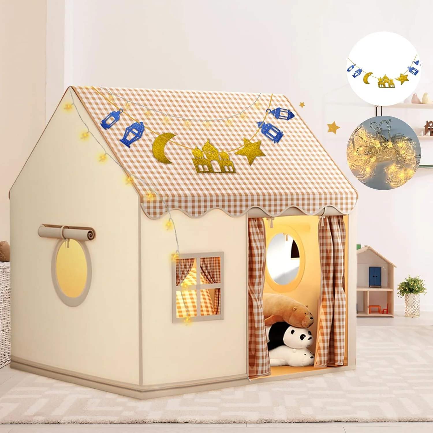 چادر بازی قلعه پرنسس HomKawt با چراغ های ستاره ای LED و پرچم های جداشدنی - چادر بزرگ کودکان برای داخل/خارج از منزل، خانه بازی بادوام برای دختران و پسران 3-10 ساله، دکوراسیون جشن تولد اتاق خواب (خاکی) چادر بازی قلعه پرنسس HomKawt با چراغ های ستاره ای LED و پرچم های جداشدنی - چادر بزرگ کودکان برای داخل/خارج از منزل، خانه بازی بادوام برای دختران و پسران 3-10 ساله، دکوراسیون جشن تولد اتاق خواب (خاکی)