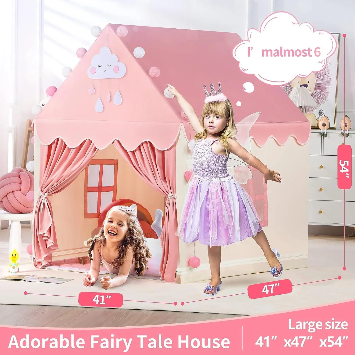 چادر بازی کودک گاددیس همراه با چراغ های ستاره ای - چادر بازی کودک نوپا - خانه بازی سرپوشیده کودک - خانه عروسکی دخترانه هدیه چادر پرنسس - صورتی و زرد، 47x41x51 چادر بازی کودک گاددیس همراه با چراغ های ستاره ای - چادر بازی کودک نوپا - خانه بازی سرپوشیده کودک - خانه عروسکی دخترانه هدیه چادر پرنسس - صورتی و زرد، 47x41x51