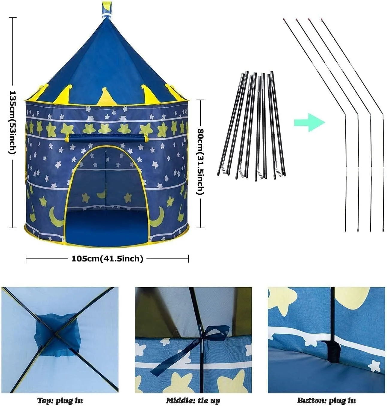 چادر بازی قلعه پرنسس کودکان X IANGYU، تاشو، قابل حمل، مناسب بازی های داخل خانه و کمپینگ در فضای باز - آبی چادر بازی قلعه پرنسس کودکان X IANGYU، تاشو، قابل حمل، مناسب بازی های داخل خانه و کمپینگ در فضای باز - آبی