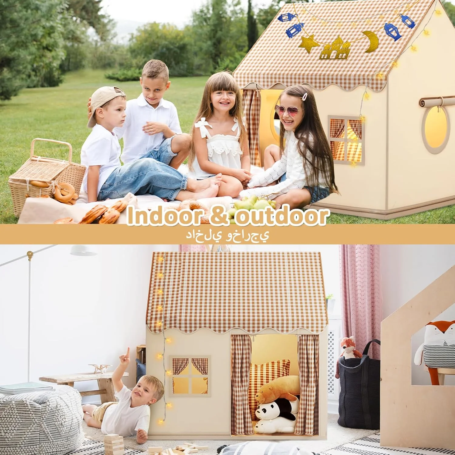 چادر بازی قلعه پرنسس HomKawt با چراغ های ستاره ای LED و پرچم های جداشدنی - چادر بزرگ کودکان برای داخل/خارج از منزل، خانه بازی بادوام برای دختران و پسران 3-10 ساله، دکوراسیون جشن تولد اتاق خواب (خاکی) چادر بازی قلعه پرنسس HomKawt با چراغ های ستاره ای LED و پرچم های جداشدنی - چادر بزرگ کودکان برای داخل/خارج از منزل، خانه بازی بادوام برای دختران و پسران 3-10 ساله، دکوراسیون جشن تولد اتاق خواب (خاکی)