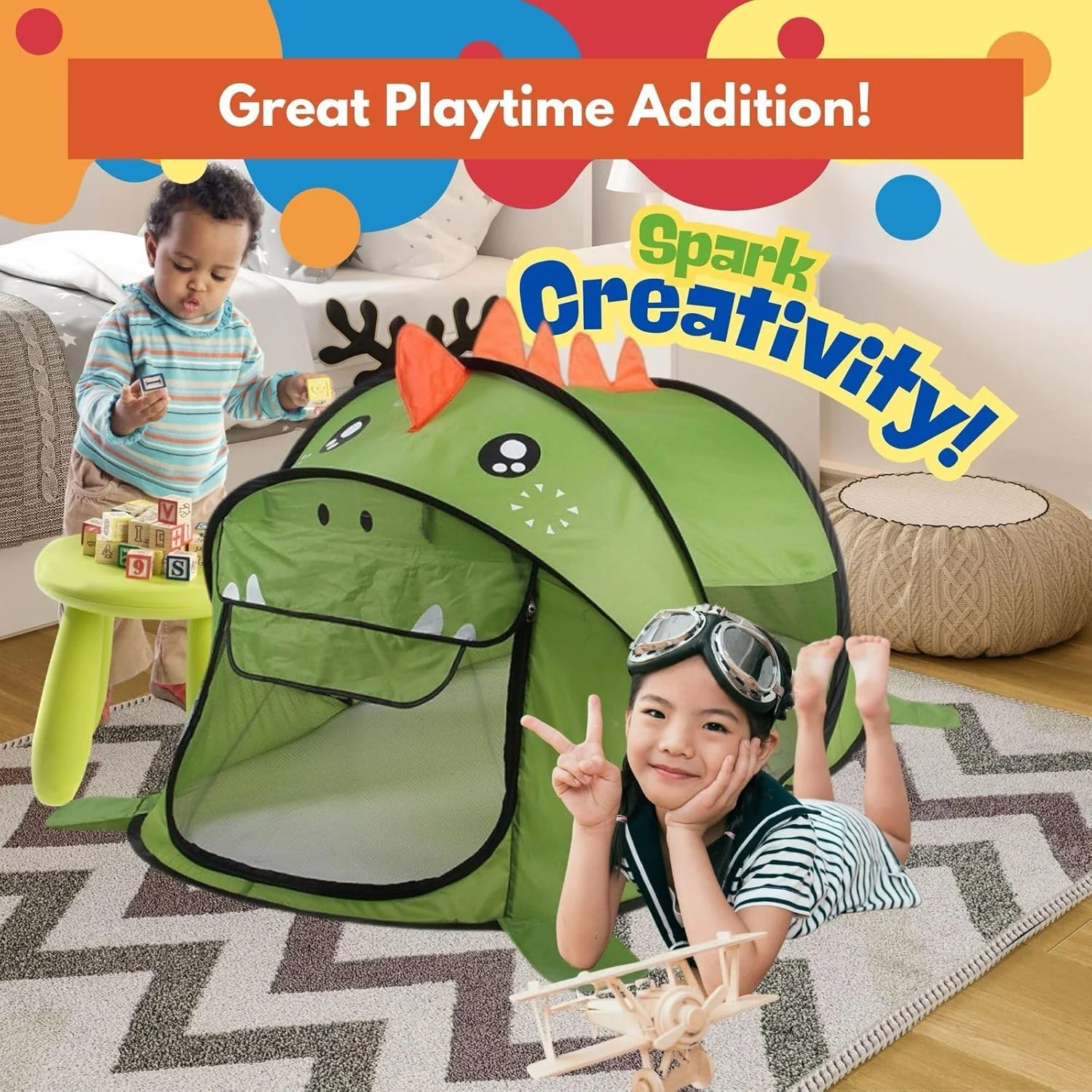 چادر بازی کودک طرح دایناسور مناسب بازی، خواب، جشن تولد، دکوراسیون، خانه بازی برای پسران و دختران، قابل استفاده در فضای داخلی و خارجی چادر بازی کودک طرح دایناسور مناسب بازی، خواب، جشن تولد، دکوراسیون، خانه بازی برای پسران و دختران، قابل استفاده در فضای داخلی و خارجی