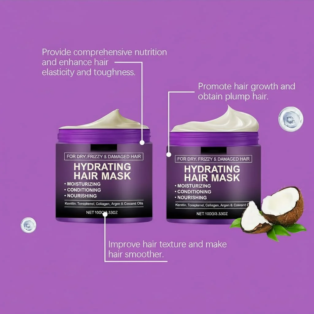 ماسک مو کلاژن، درمان کراتینه برای موهای خشک و آسیب دیده، مرطوب کننده و مراقبت از مو، تغذیه عمیق و صاف کننده، حاوی روغن آرگان، 100 گرم ماسک مو کلاژن، درمان کراتینه برای موهای خشک و آسیب دیده، مرطوب کننده و مراقبت از مو، تغذیه عمیق و صاف کننده، حاوی روغن آرگان، 100 گرم
