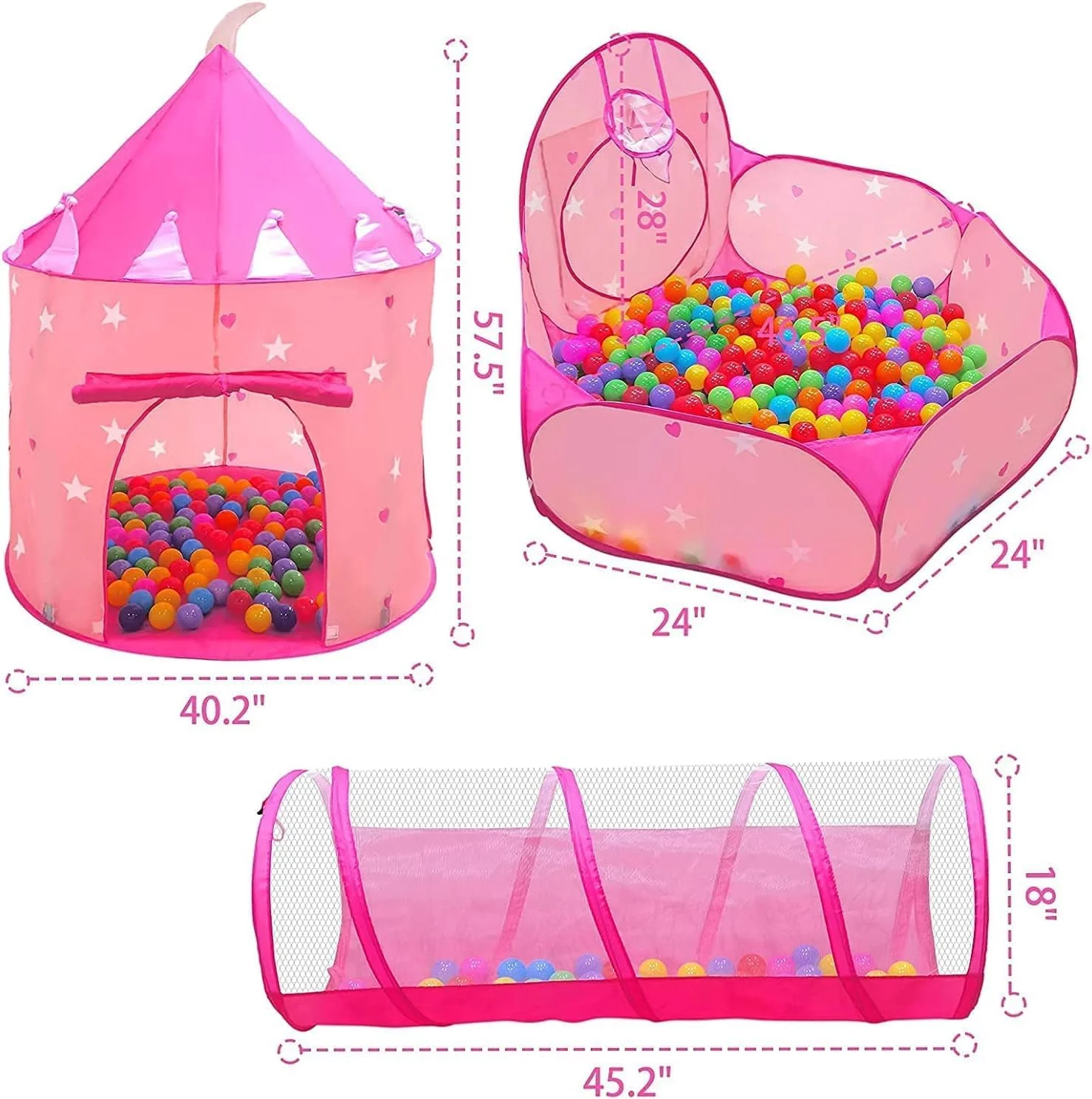 چادر بازی 3 تکه تزویق برای دختران با استخر توپ و تونل بازی، چادر پرنسسی برای کودکان، اسباب بازی های پاپ آپ خزنده برای نوزاد دختر، خانه بازی کودکان برای داخل و خارج از منزل (صورتی) چادر بازی 3 تکه تزویق برای دختران با استخر توپ و تونل بازی، چادر پرنسسی برای کودکان، اسباب بازی های پاپ آپ خزنده برای نوزاد دختر، خانه بازی کودکان برای داخل و خارج از منزل (صورتی)