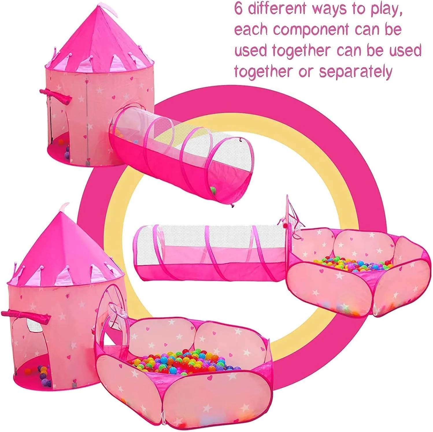 چادر بازی 3 تکه تزویق برای دختران با استخر توپ و تونل بازی، چادر پرنسسی برای کودکان، اسباب بازی های پاپ آپ خزنده برای نوزاد دختر، خانه بازی کودکان برای داخل و خارج از منزل (صورتی) چادر بازی 3 تکه تزویق برای دختران با استخر توپ و تونل بازی، چادر پرنسسی برای کودکان، اسباب بازی های پاپ آپ خزنده برای نوزاد دختر، خانه بازی کودکان برای داخل و خارج از منزل (صورتی)