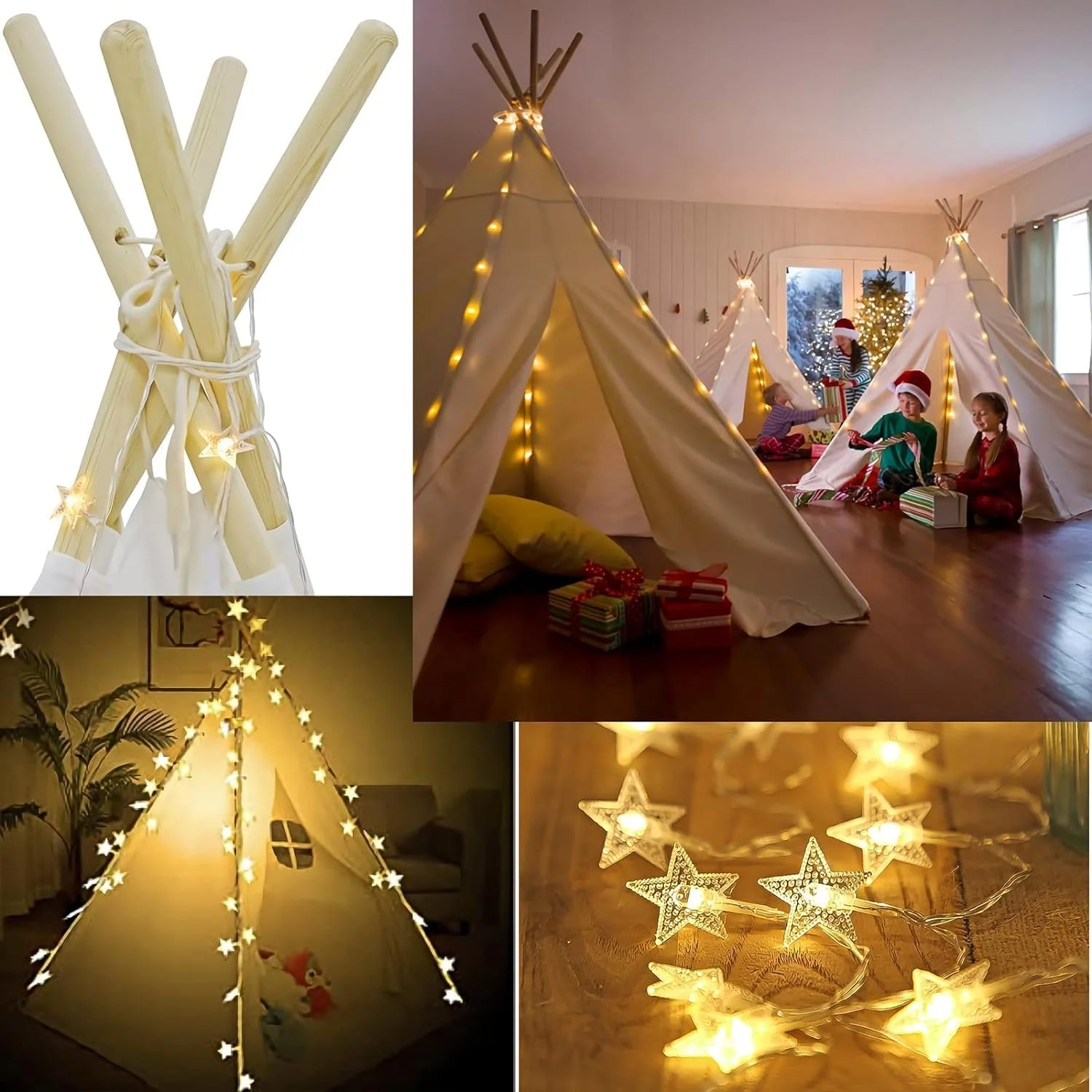 چادر تیپی به همراه ریسه چراغ ستاره ای چادر تیپی به همراه ریسه چراغ ستاره ای