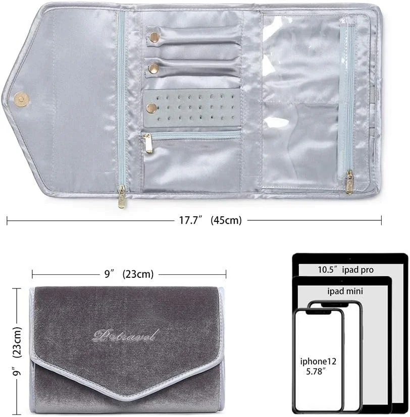 کیف رولی تاشو اکسفور برای نگهداری جواهرات، مناسب انگشتر، گردنبند، گوشواره، دستبند، ساعت و سنجاق سینه - خاکستری کیف رولی تاشو اکسفور برای نگهداری جواهرات، مناسب انگشتر، گردنبند، گوشواره، دستبند، ساعت و سنجاق سینه - خاکستری