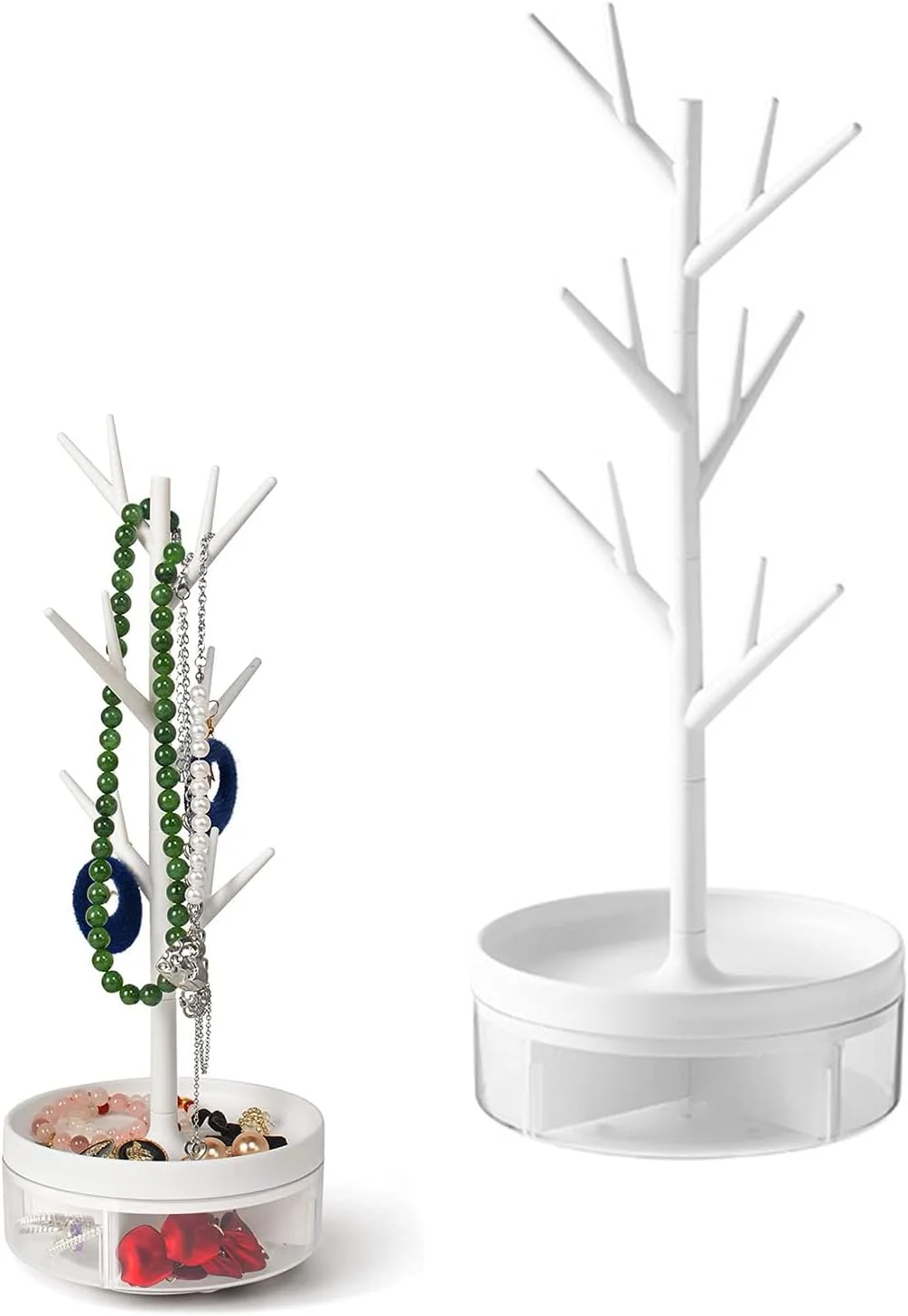 استند نمایش جواهرات Excefore با پایه چرخان و جعبه نگهداری، سازمان دهنده شاخه درختی برای انگشتر، گوشواره، گردنبند، دستبند و ساعت