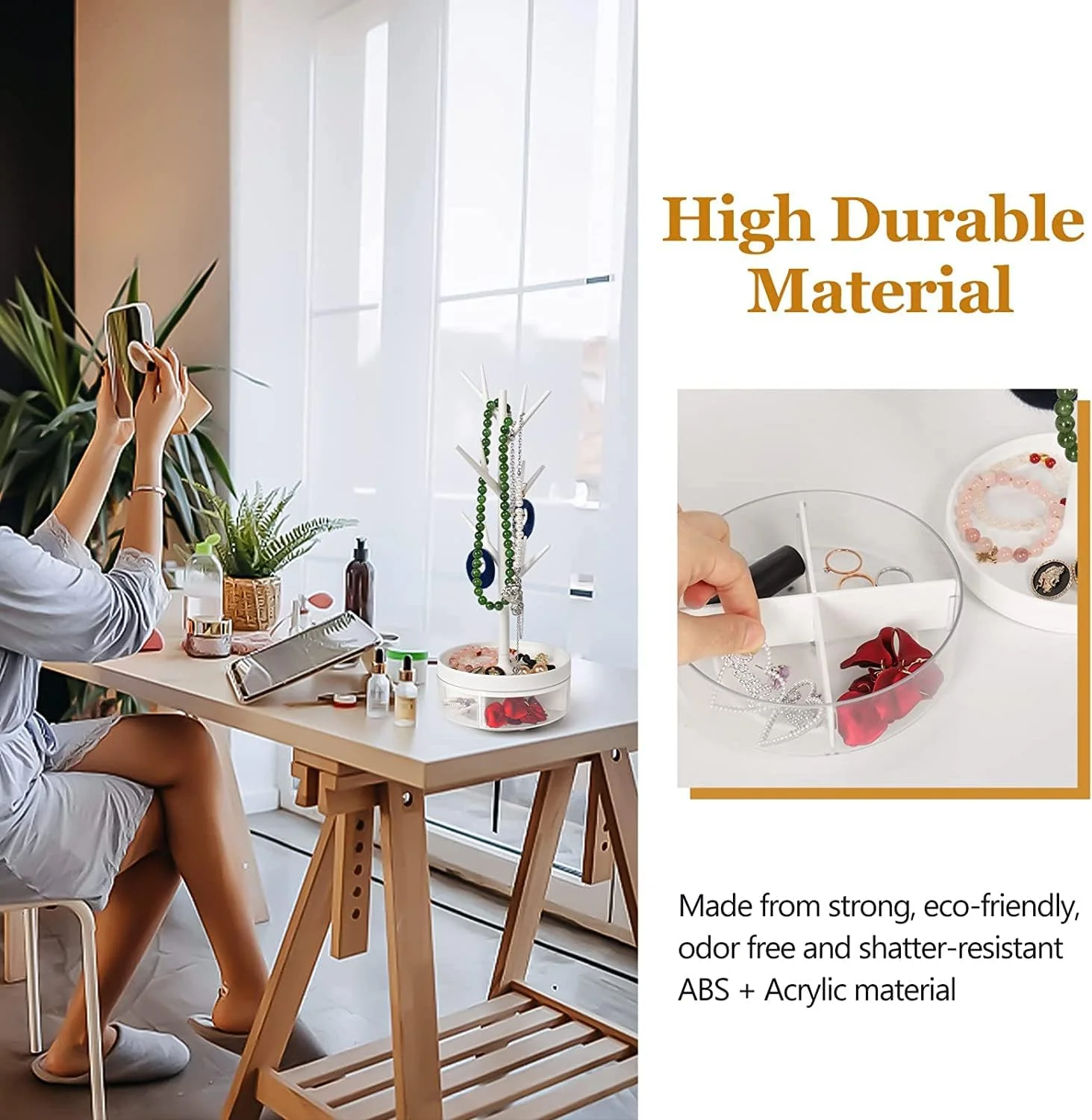 استند نمایش جواهرات Excefore با پایه چرخان و جعبه نگهداری، سازمان دهنده شاخه درختی برای انگشتر، گوشواره، گردنبند، دستبند و ساعت استند نمایش جواهرات Excefore با پایه چرخان و جعبه نگهداری، سازمان دهنده شاخه درختی برای انگشتر، گوشواره، گردنبند، دستبند و ساعت