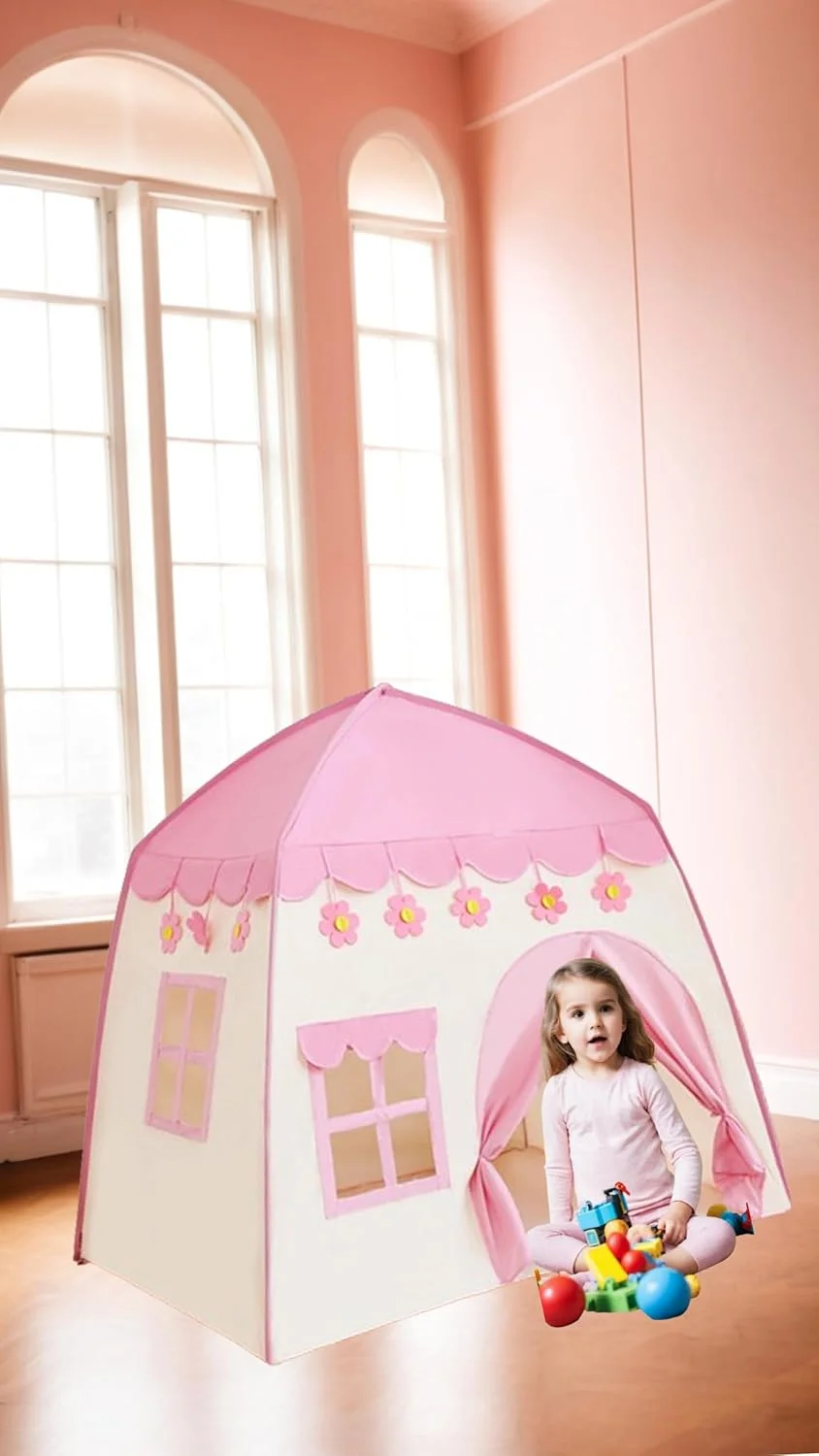 چادر بازی قلعه صورتی جذاب Sweet seven برای کودکان به همراه چراغ های ستاره ای - خانه بازی داخلی و خارجی برای پسران و دختران - 51"x40" - پارچه آکسفورد 210D بادوام چادر بازی قلعه صورتی جذاب Sweet seven برای کودکان به همراه چراغ های ستاره ای - خانه بازی داخلی و خارجی برای پسران و دختران - 51"x40" - پارچه آکسفورد 210D بادوام