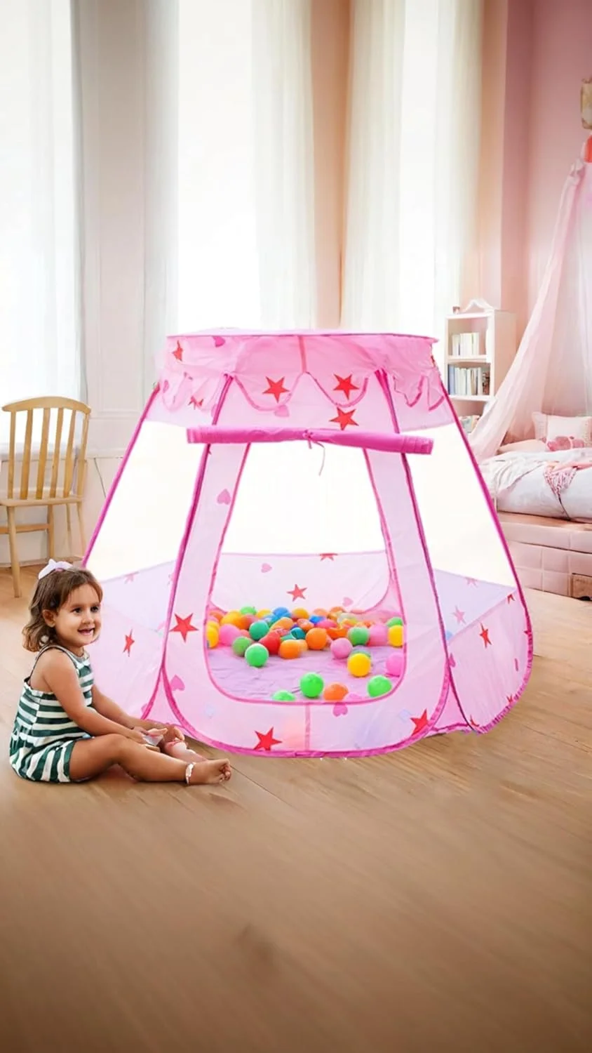 چادر بازی کودک سوییت سون®، صورتی، چادر بازی کودکان مناسب فضای داخلی و خارجی، چادر بازی سرگرم کننده برای دختران و پسران (توپ های رنگی شامل نمی شود)