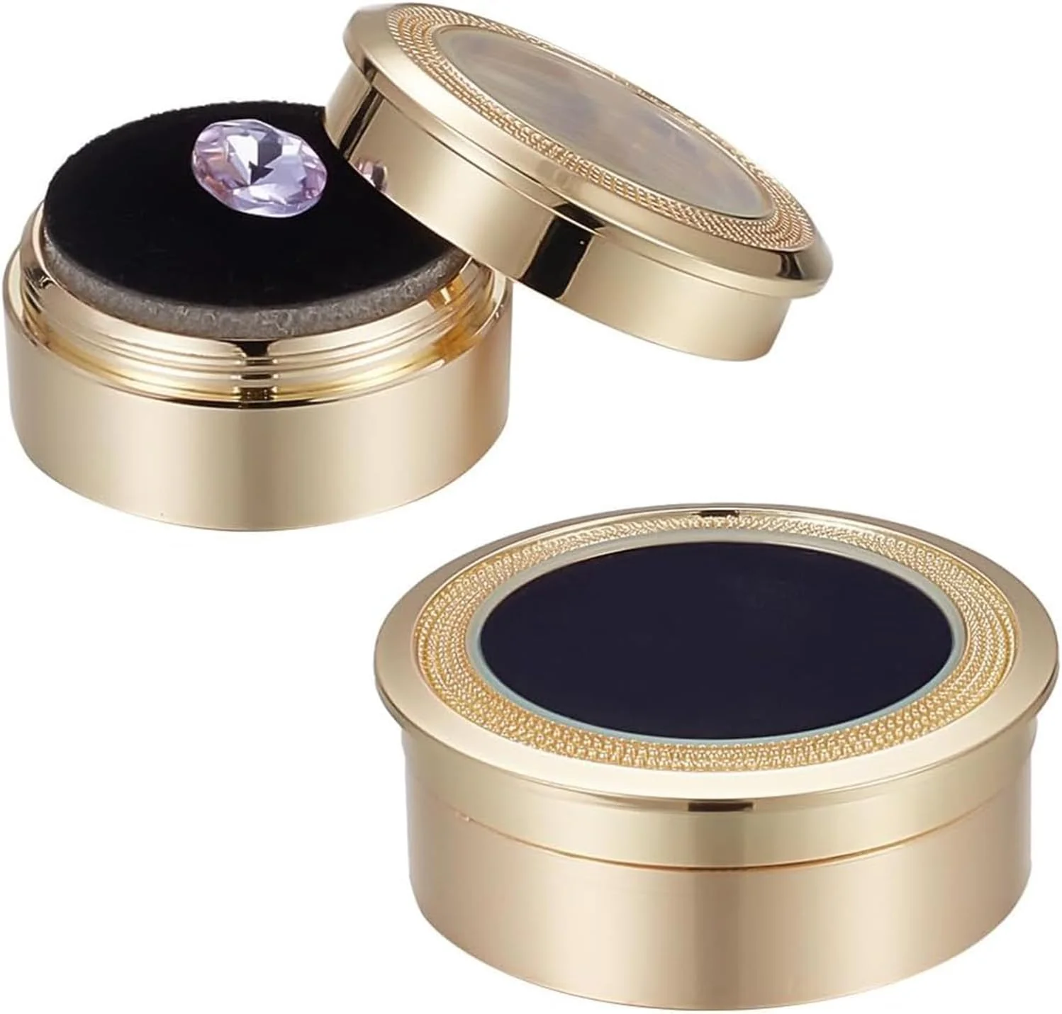 جعبه نمایش جواهرات Excefore، جعبه گرد برای نمایش الماس و سنگ های قیمتی، جعبه جواهرات آلیاژ طلایی با پنجره برای پیشنهاد ازدواج، مناسب برای جواهرات، الماس، گردنبند عروسی، در 2 اندازه