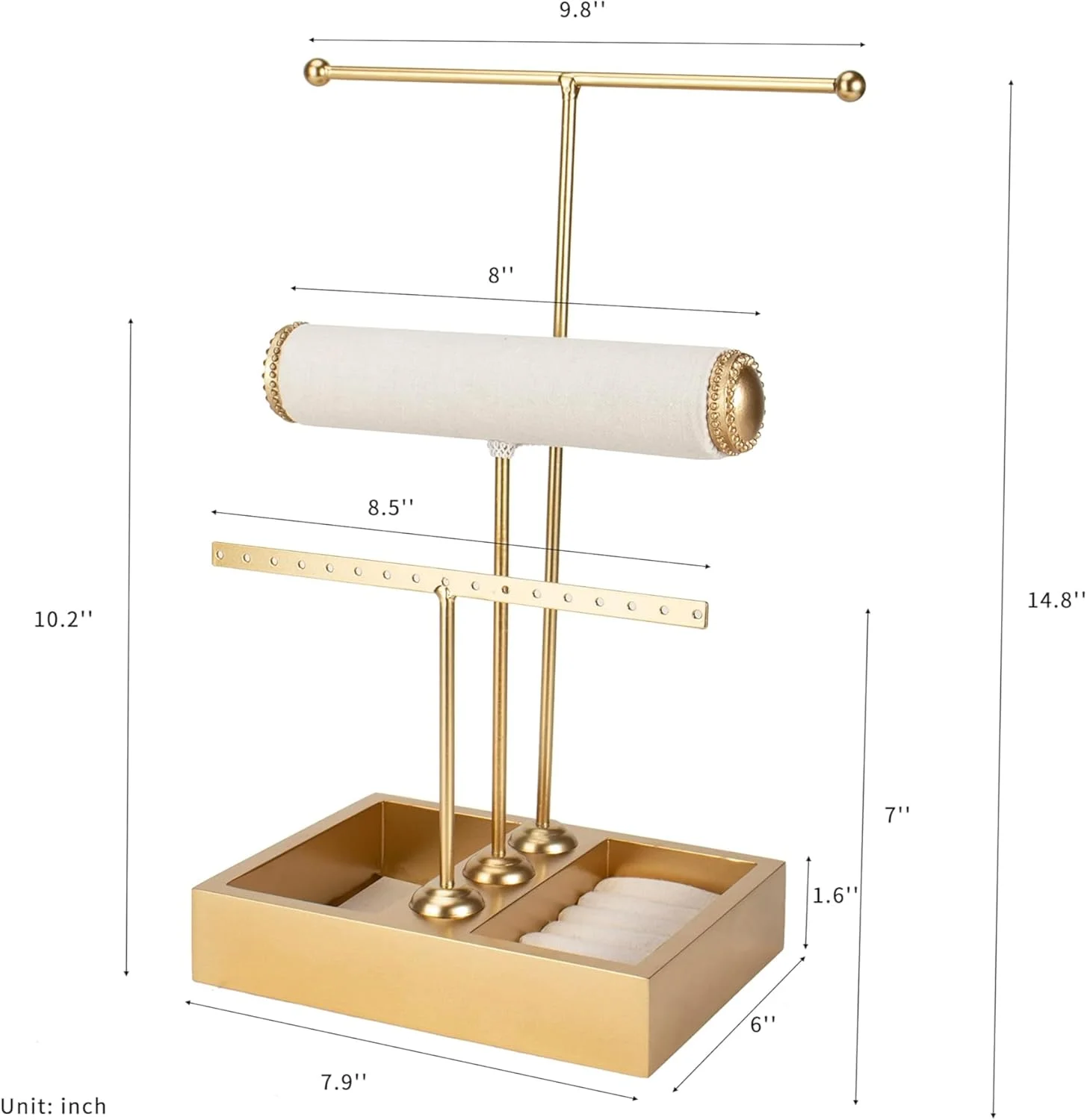 استند جواهرات اکسفور، نگهدارنده جواهرات 3 طبقه T شکل، نگهدارنده گردنبند، نگهدارنده گوشواره، دستبند، ساعت، حلقه، طلایی استند جواهرات اکسفور، نگهدارنده جواهرات 3 طبقه T شکل، نگهدارنده گردنبند، نگهدارنده گوشواره، دستبند، ساعت، حلقه، طلایی