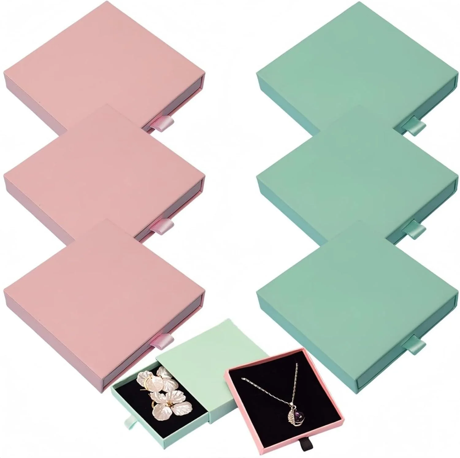 جعبه جواهرات مقوایی مربعی 6 عددی، جعبه های هدیه جواهرات با درب برای نمایش گردنبند، دستبند، گوشواره و انگشتر، جعبه جواهرات کوچک برای عروسی های DIY، کریسمس، سالگردها و هدایای تولد
